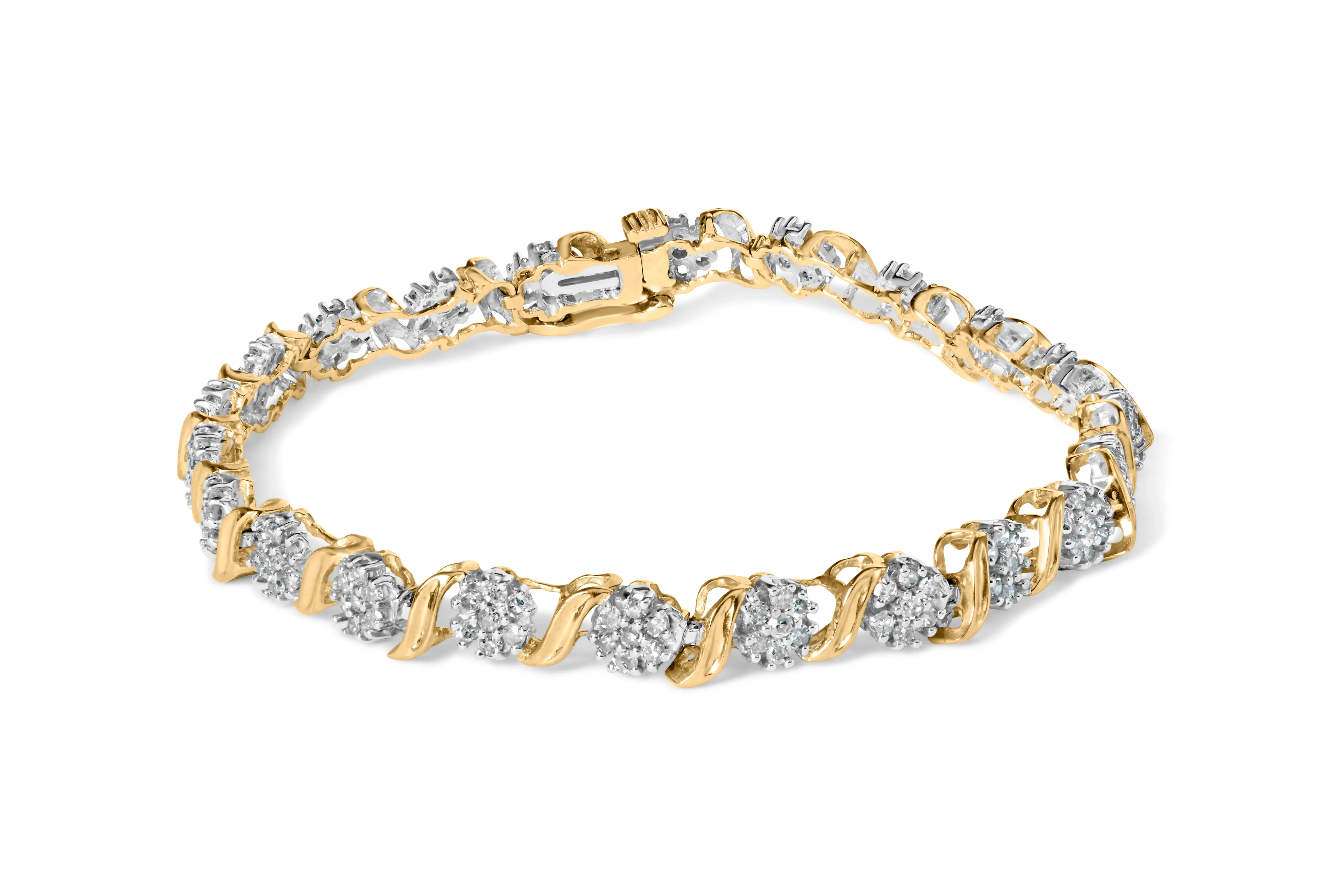10K Yellow Gold 2.00 Cttw Round Cut Diamond 'S' Cluster Bracelet (J-K Color, I1-I2 Clarity) - Image 5