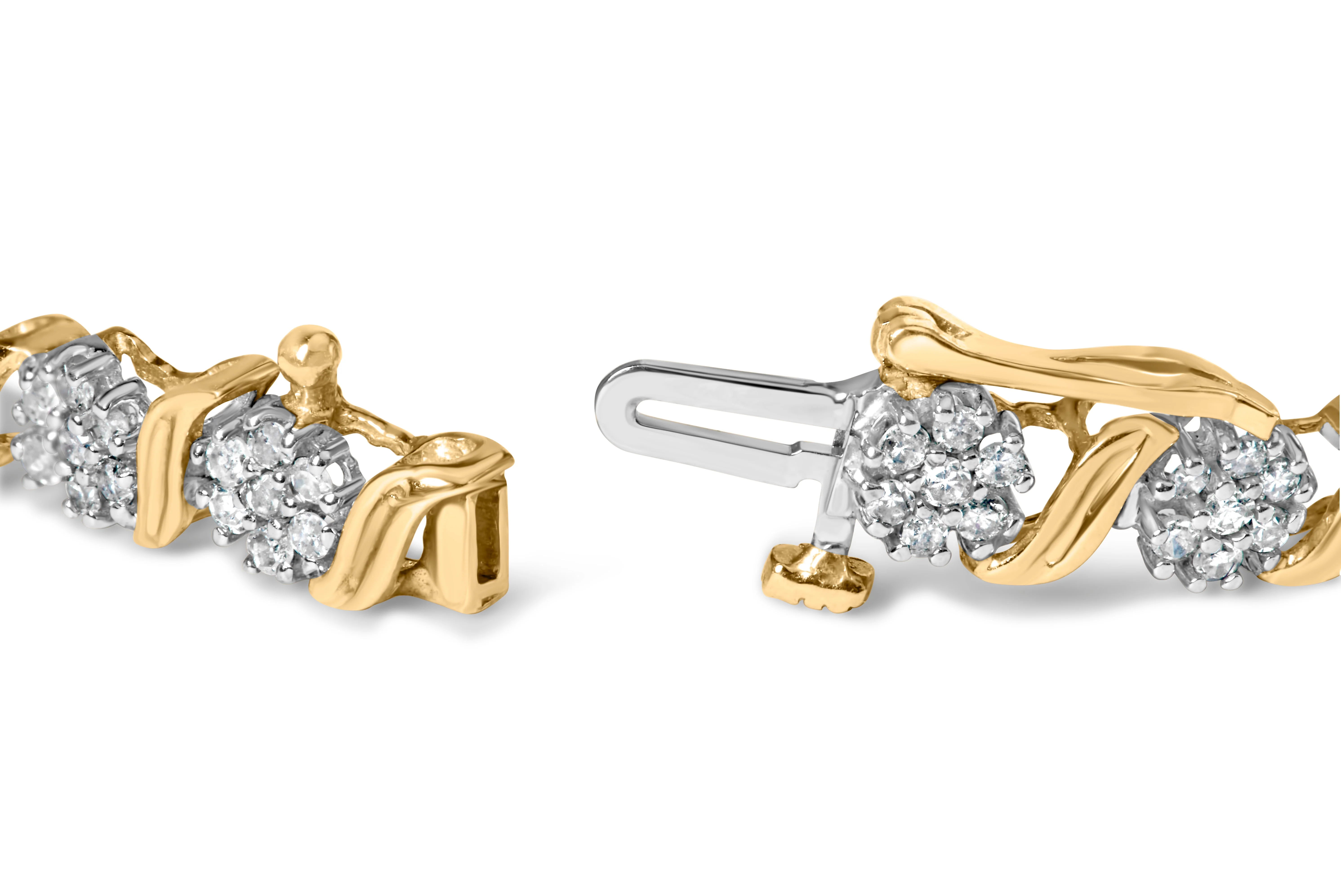 10K Yellow Gold 2.00 Cttw Round Cut Diamond 'S' Cluster Bracelet (J-K Color, I1-I2 Clarity) - Image 6