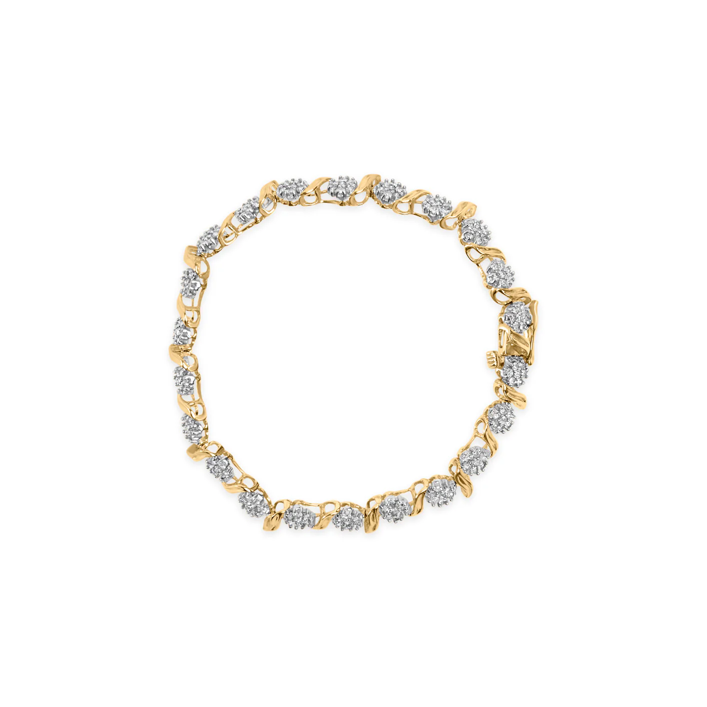 10K Yellow Gold 2.00 Cttw Round Cut Diamond 'S' Cluster Bracelet (J-K Color, I1-I2 Clarity) - Image 7