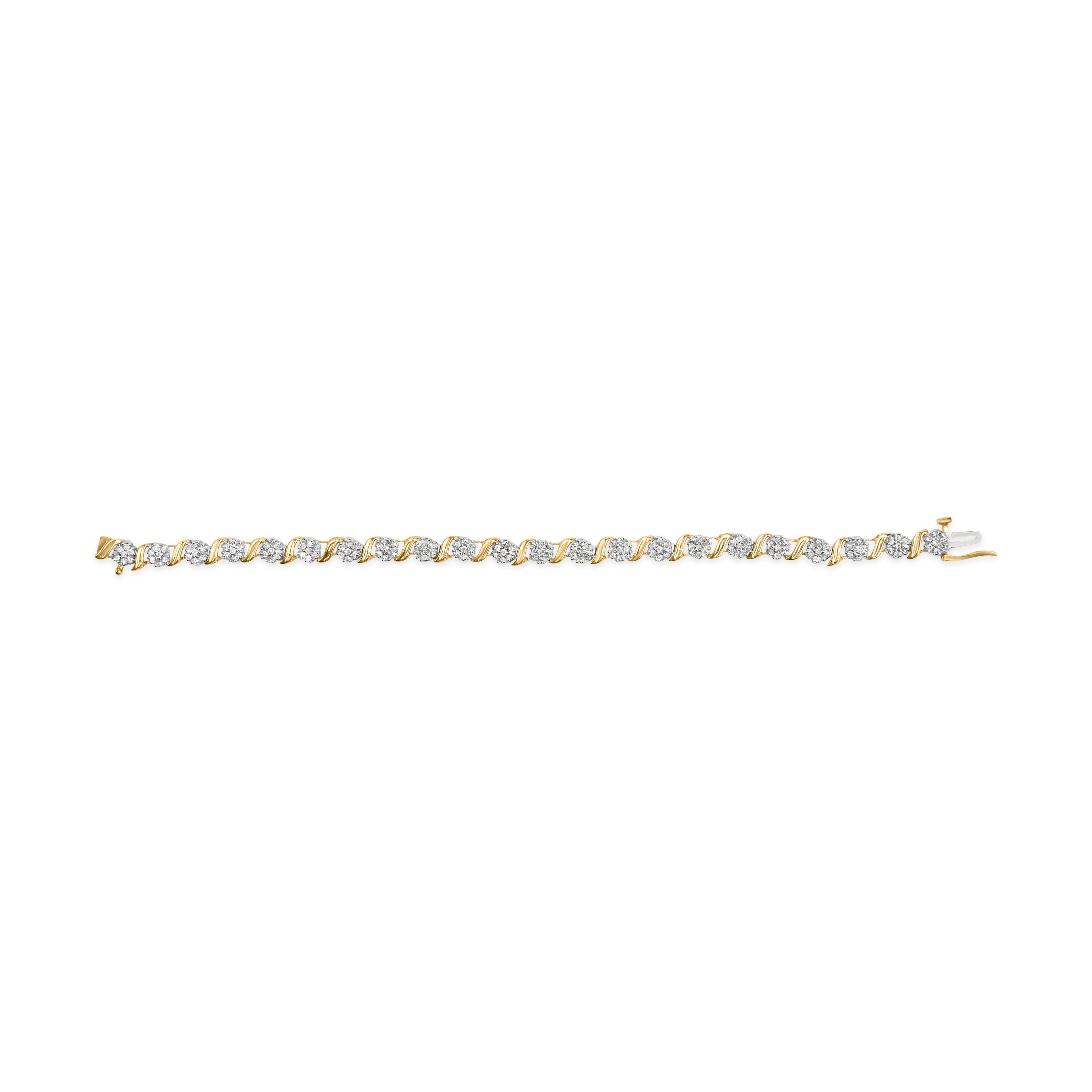 10K Yellow Gold 2.00 Cttw Round Cut Diamond 'S' Cluster Bracelet (J-K Color, I1-I2 Clarity) - Image 8