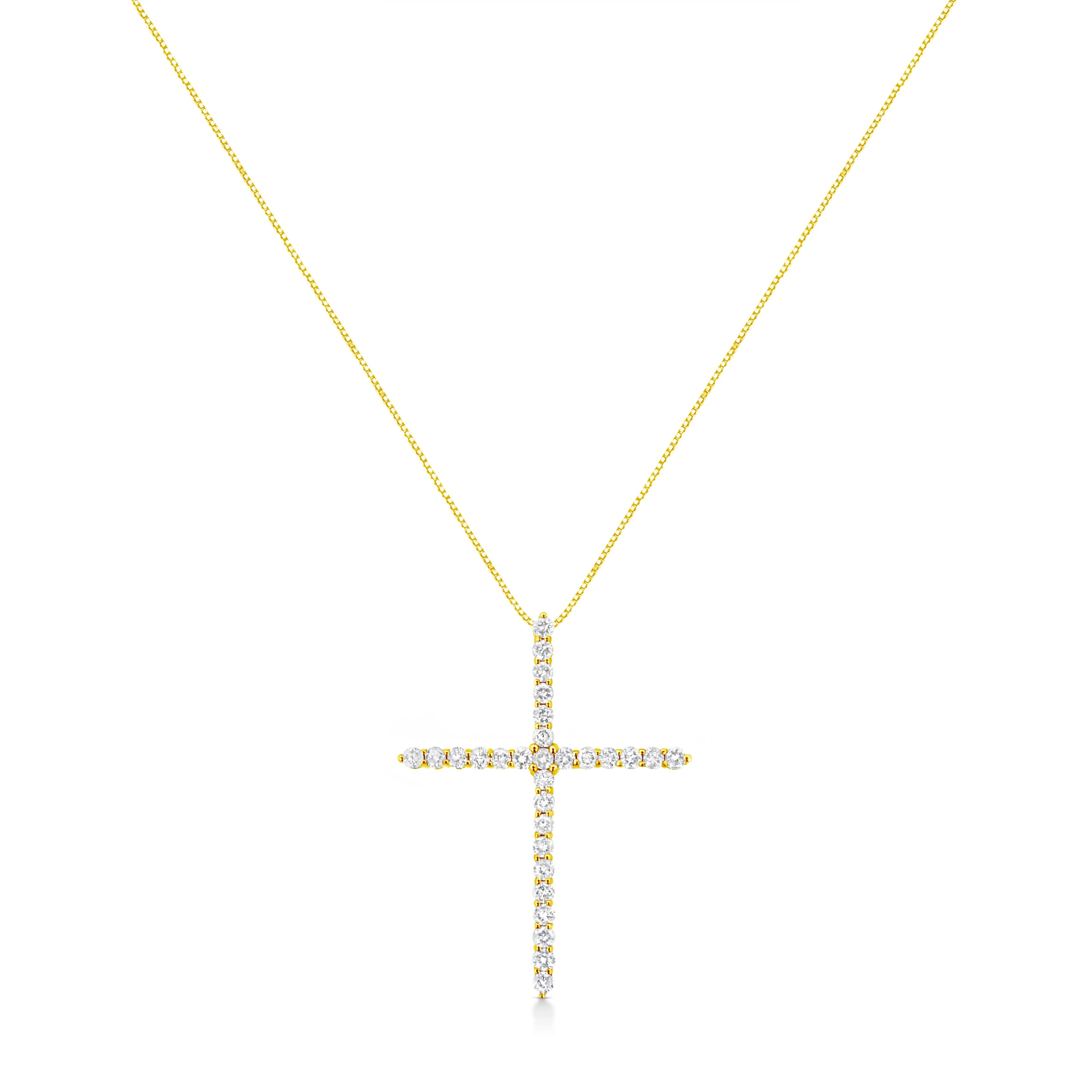 10K Yellow Gold 3.00 cttw Round-Cut Diamond Cross 18" Pendant Necklace (J-K Color, I1-I2 Clarity) - Image 2