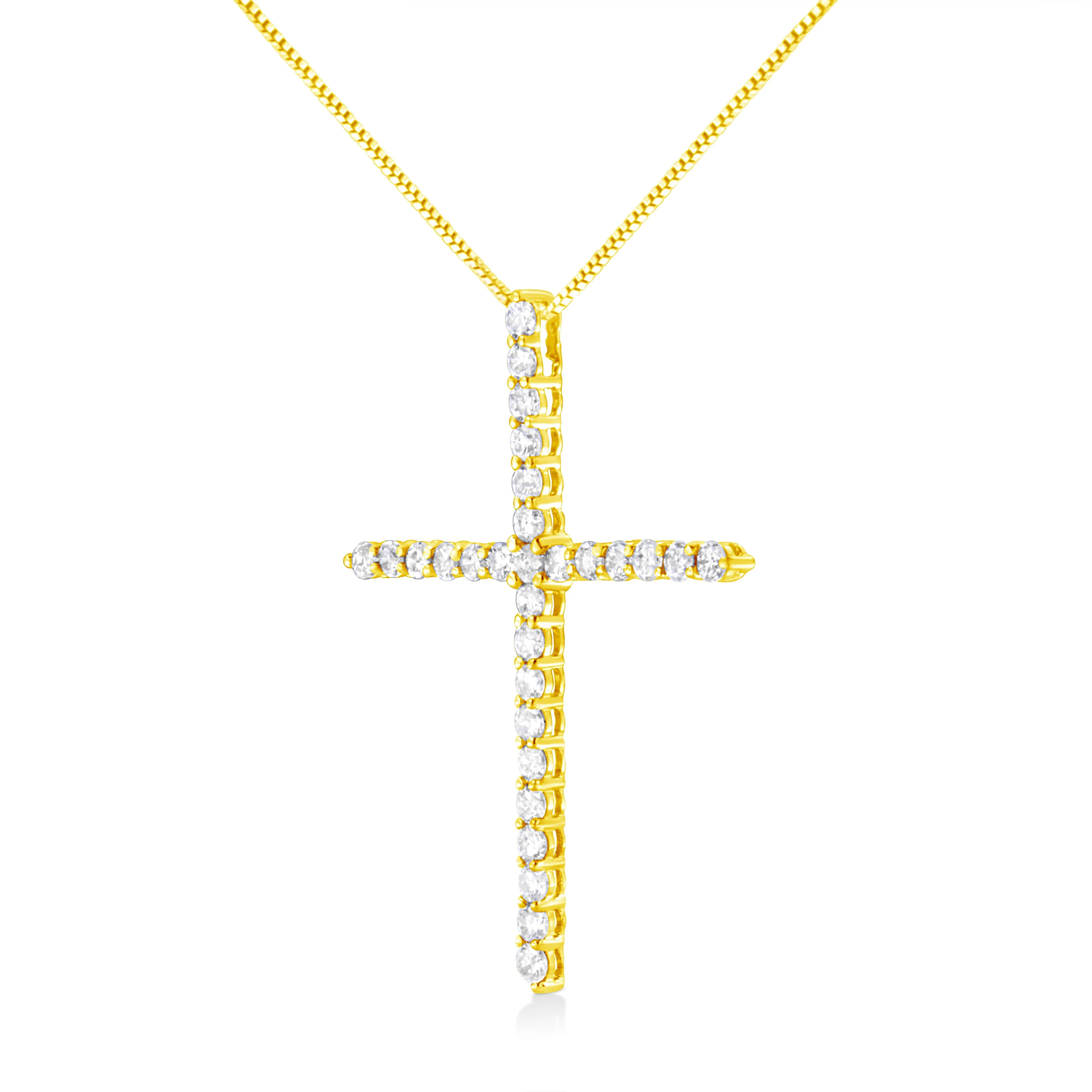 10K Yellow Gold 3.00 cttw Round-Cut Diamond Cross 18" Pendant Necklace (J-K Color, I1-I2 Clarity) - Image 3