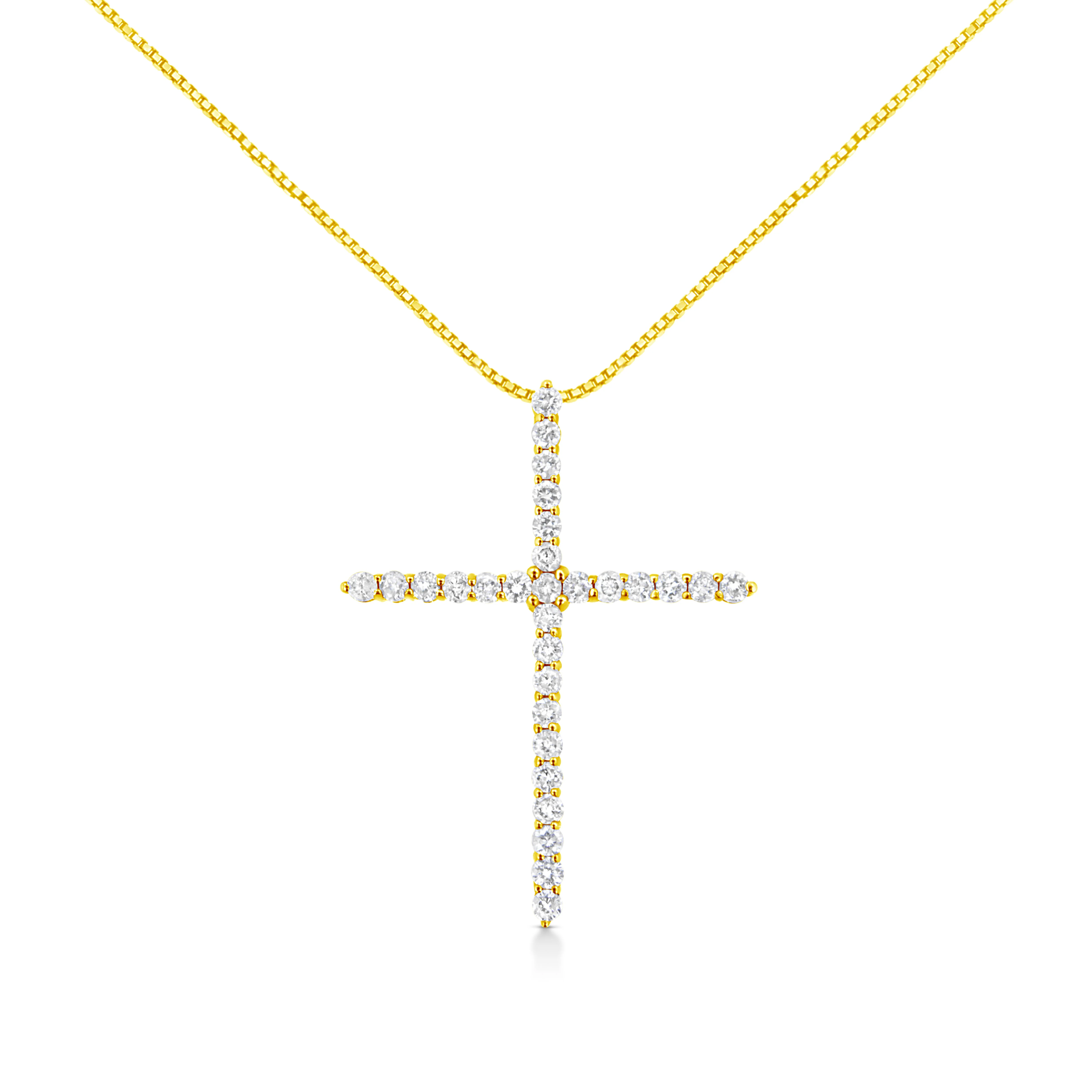 10K Yellow Gold 3.00 cttw Round-Cut Diamond Cross 18" Pendant Necklace (J-K Color, I1-I2 Clarity) - Image 5