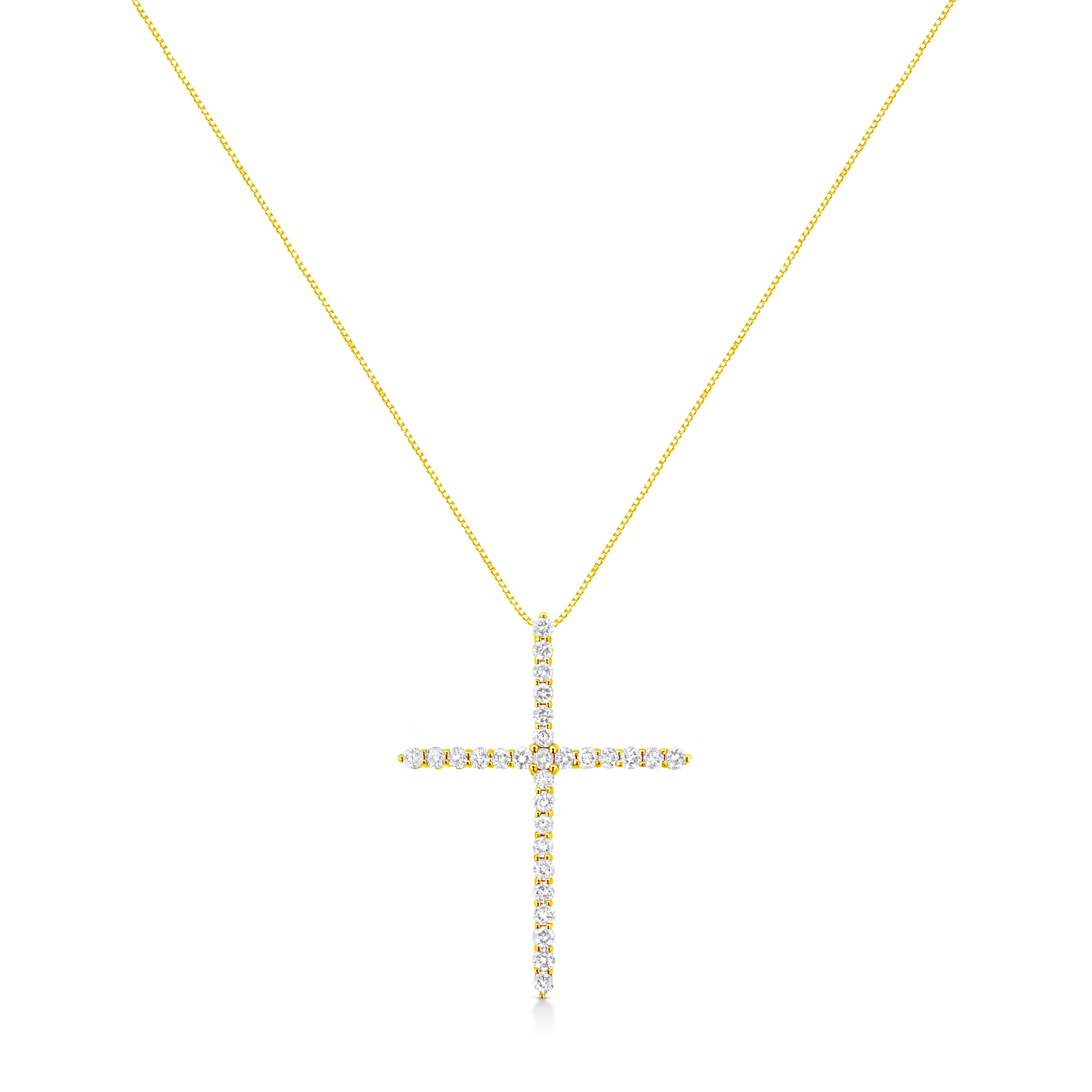 10K Yellow Gold 3.00 cttw Round-Cut Diamond Cross 18" Pendant Necklace (J-K Color, I1-I2 Clarity) - Image 6