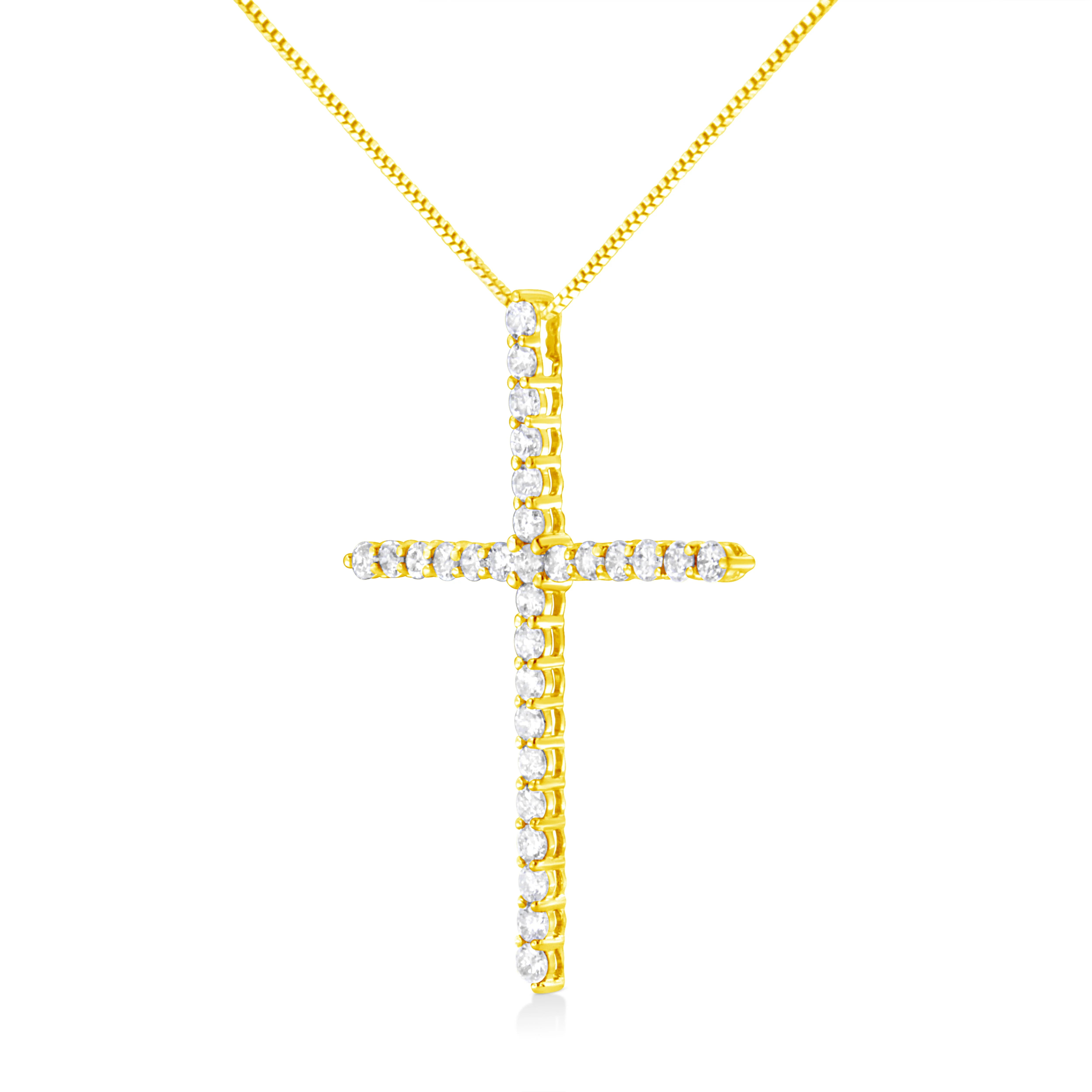 10K Yellow Gold 3.00 cttw Round-Cut Diamond Cross 18" Pendant Necklace (J-K Color, I1-I2 Clarity) - Image 7