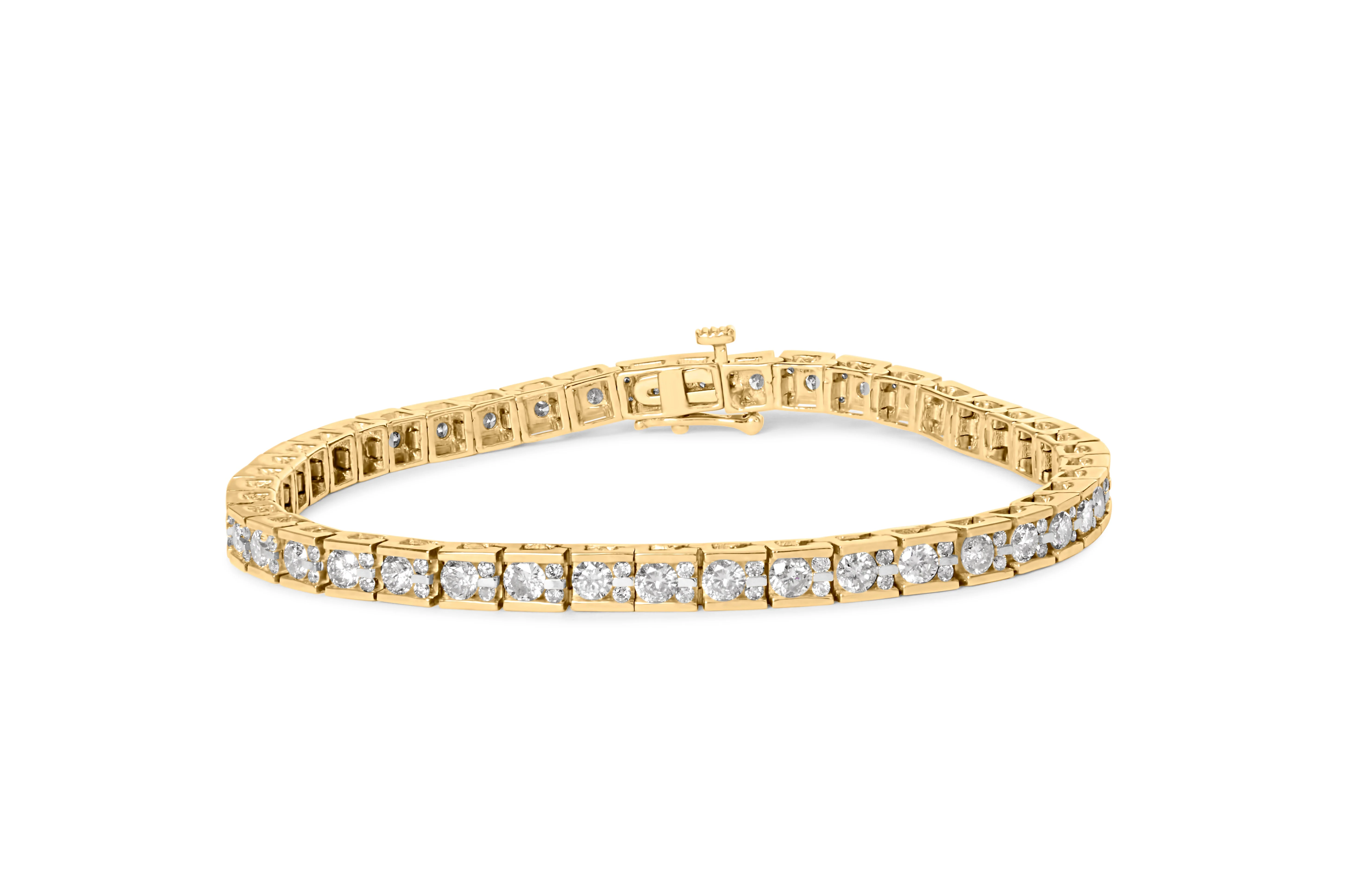 10K Yellow Gold 4.00 Cttw Channel Set Round Diamond Tennis 7" Bracelet (J-K Color, I1-I2 Clarity) - Image 5