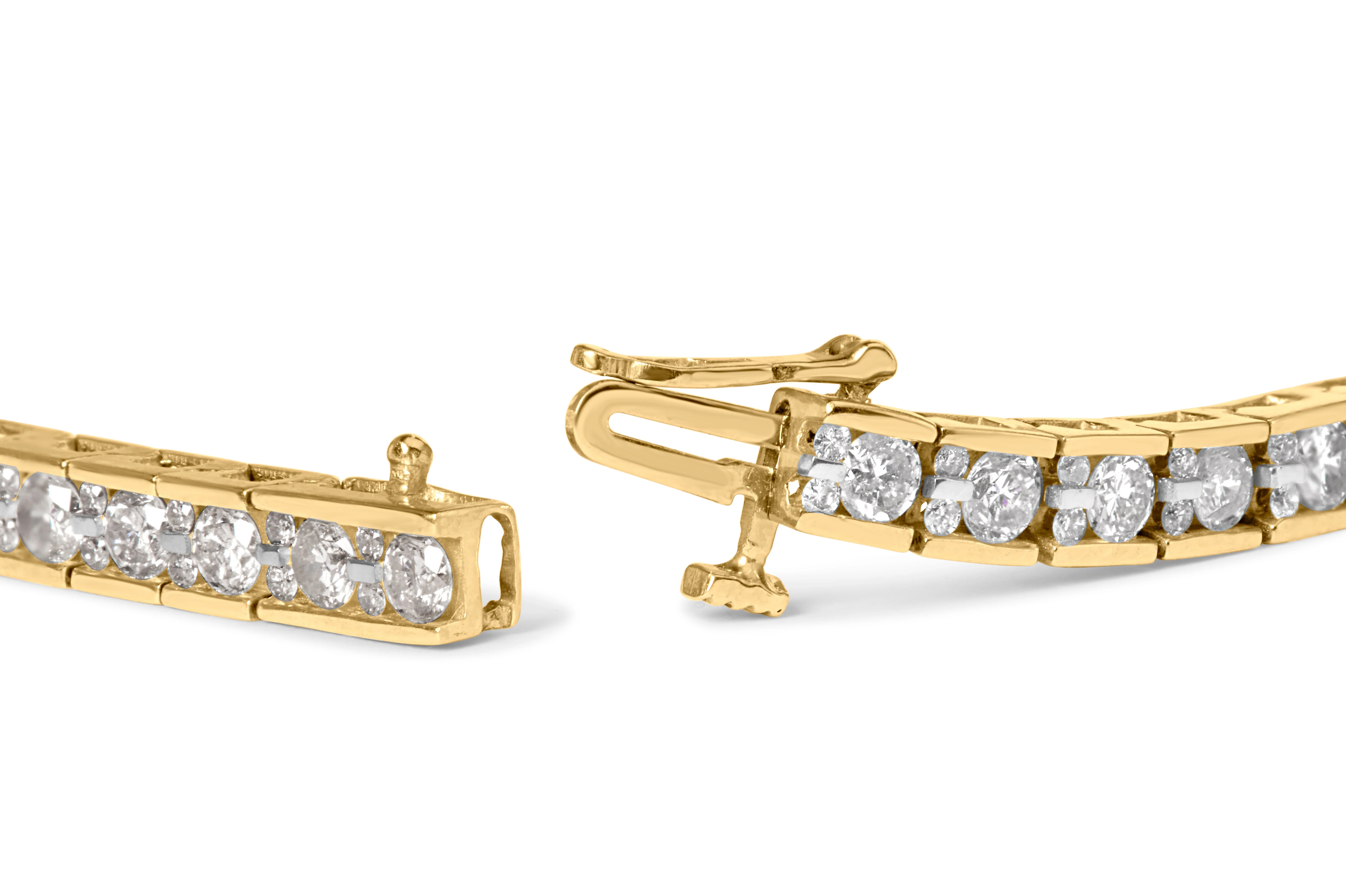 10K Yellow Gold 4.00 Cttw Channel Set Round Diamond Tennis 7" Bracelet (J-K Color, I1-I2 Clarity) - Image 6