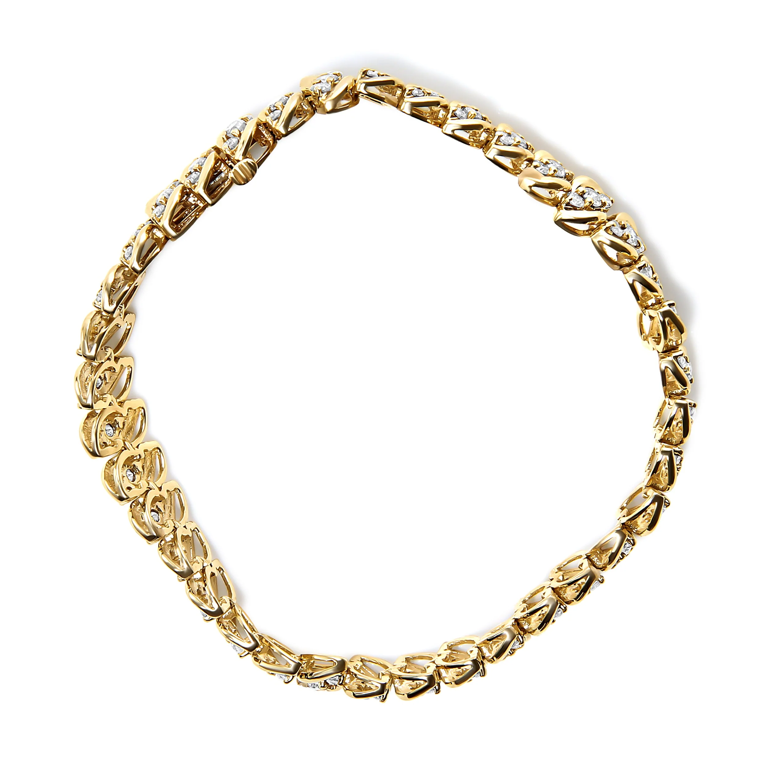 10K Yellow Gold 5.0 Cttw Diamond Double Row S-Link Cuban Bracelet (J-K Color, I2-I3 Clarity) - 7.25" Inches - Image 3
