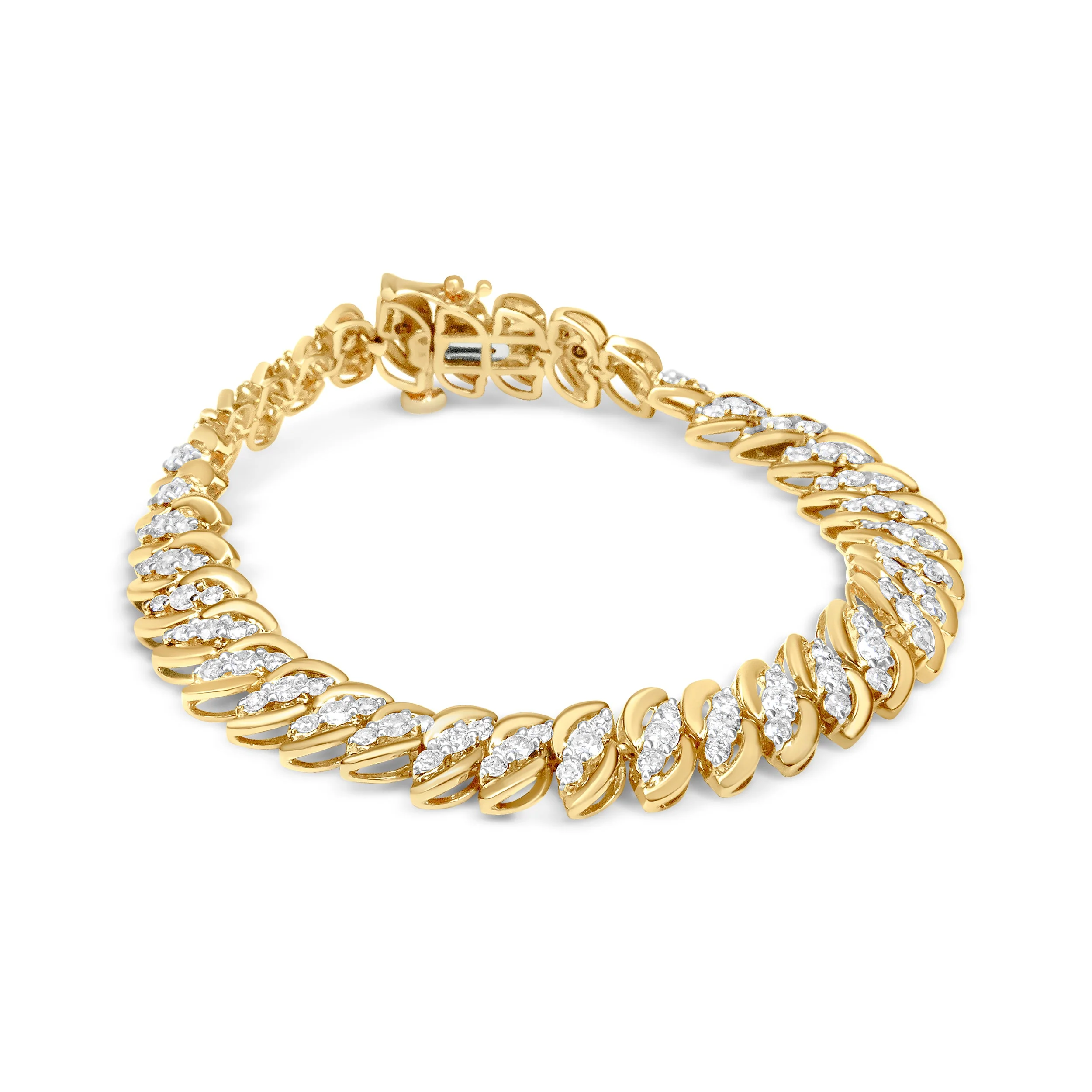 10K Yellow Gold 5.0 Cttw Diamond Double Row S-Link Cuban Bracelet (J-K Color, I2-I3 Clarity) - 7.25" Inches - Image 5
