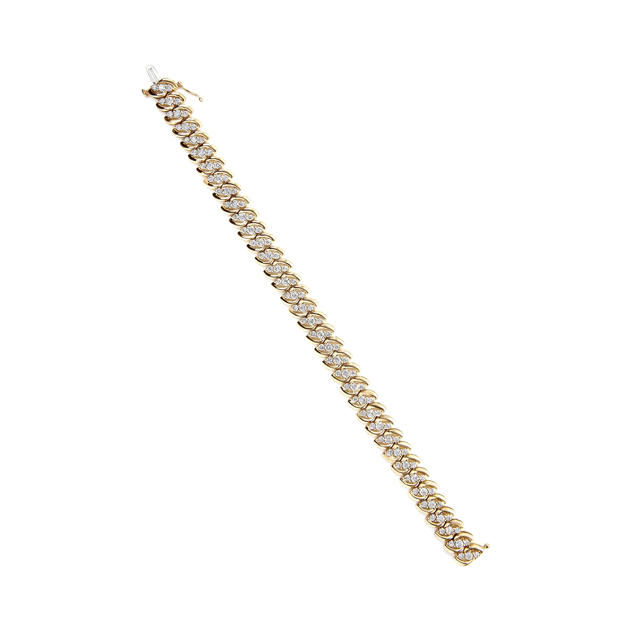 10K Yellow Gold 5.0 Cttw Diamond Double Row S-Link Cuban Bracelet (J-K Color, I2-I3 Clarity) - 7.25" Inches - Image 8