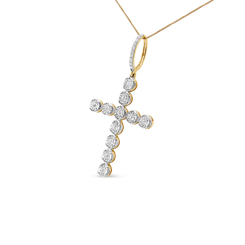 10K Yellow Gold 5/8 Cttw Miracle Set Round Diamond Circle Link Cross Pendant Necklace for Men (H-I Color, SI1-SI2 Clarity) - NO CHAIN INCLUDED - Image 2