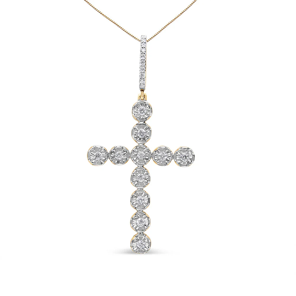 10K Yellow Gold 5/8 Cttw Miracle Set Round Diamond Circle Link Cross Pendant Necklace for Men (H-I Color, SI1-SI2 Clarity) - NO CHAIN INCLUDED - Image 3