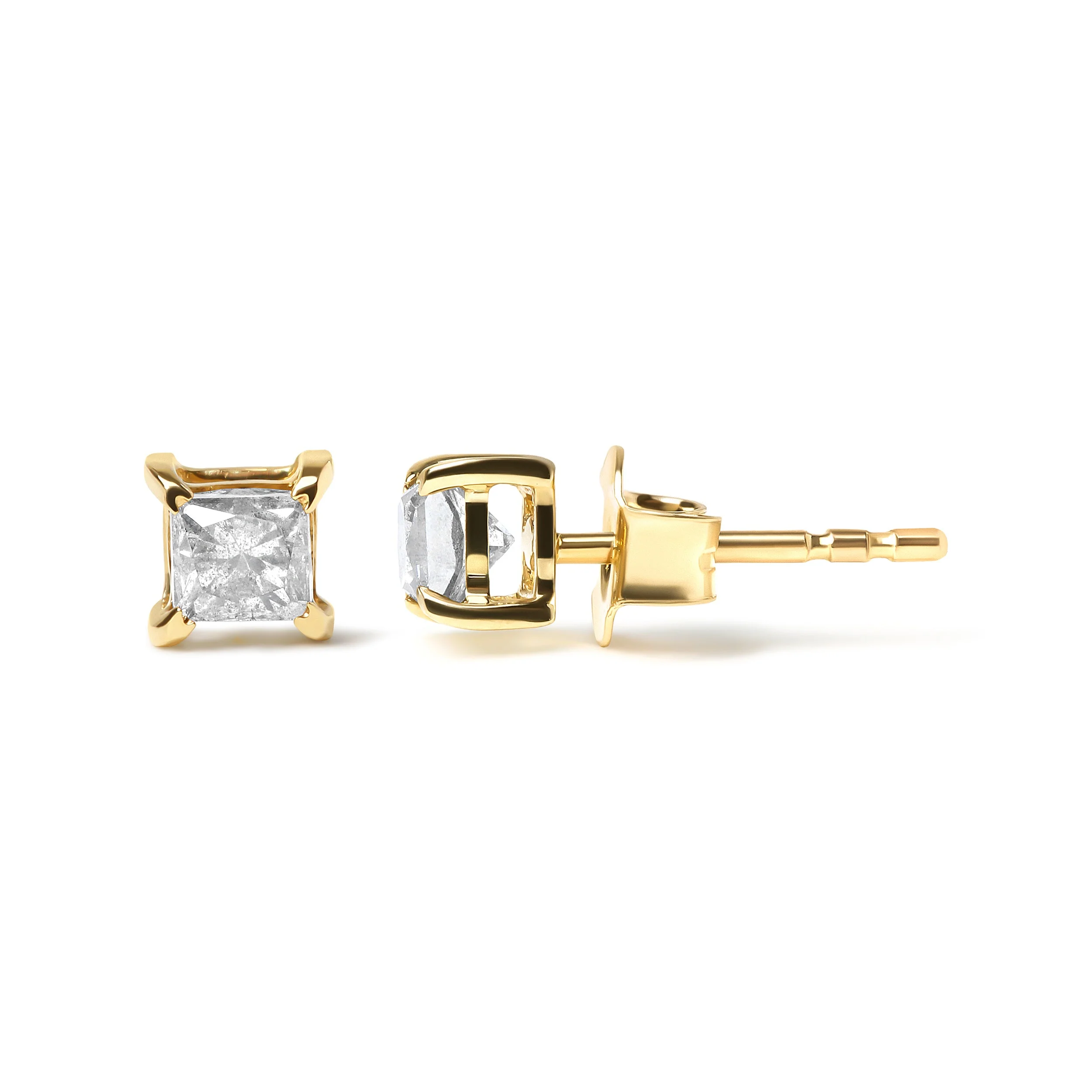 10K Yellow Gold 5/8 Cttw Princess Cut Diamond 4-Prong Solitaire Stud Earrings (J-K Color, I2-I3 Clarity) - Image 3