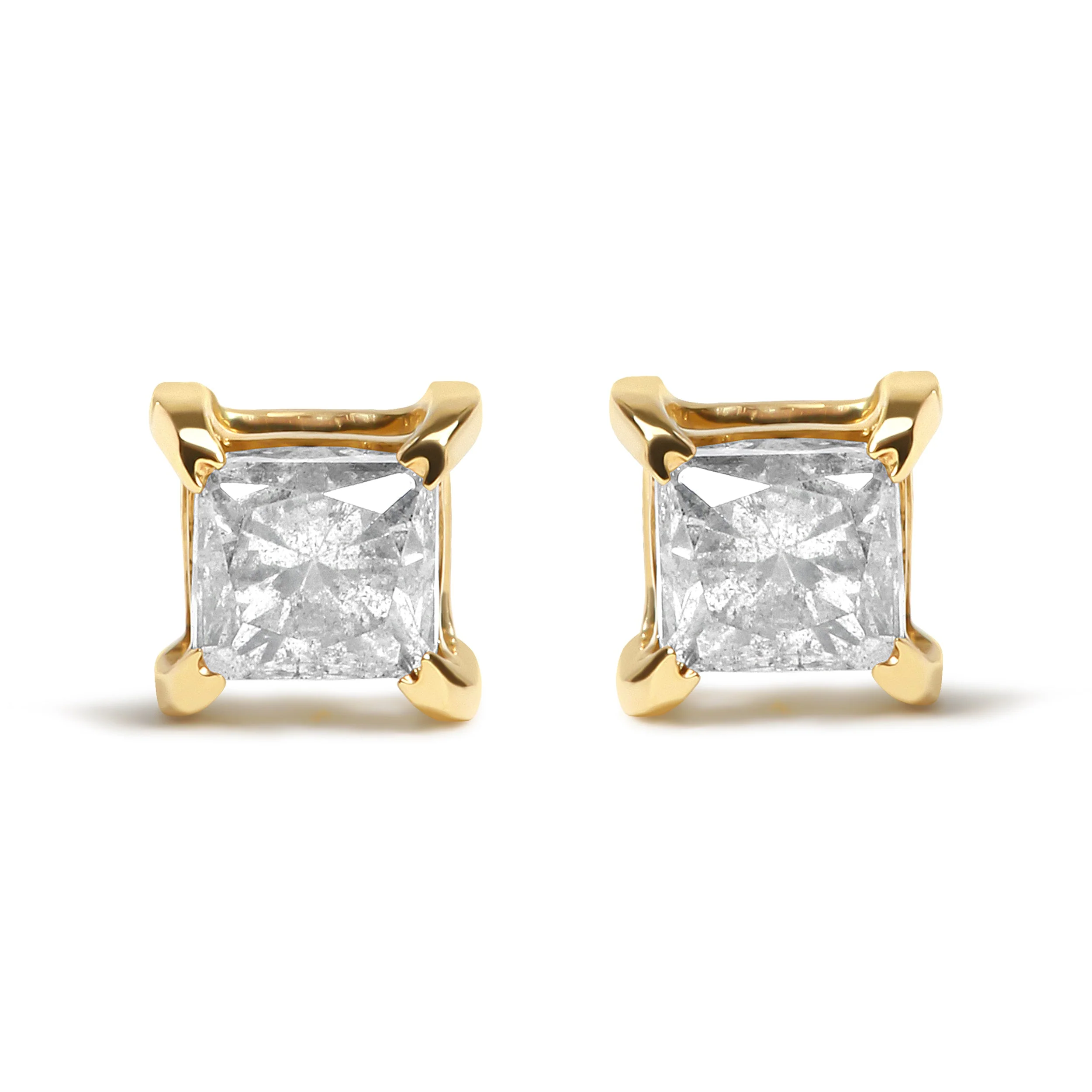 10K Yellow Gold 5/8 Cttw Princess Cut Diamond 4-Prong Solitaire Stud Earrings (J-K Color, I2-I3 Clarity) - Image 4
