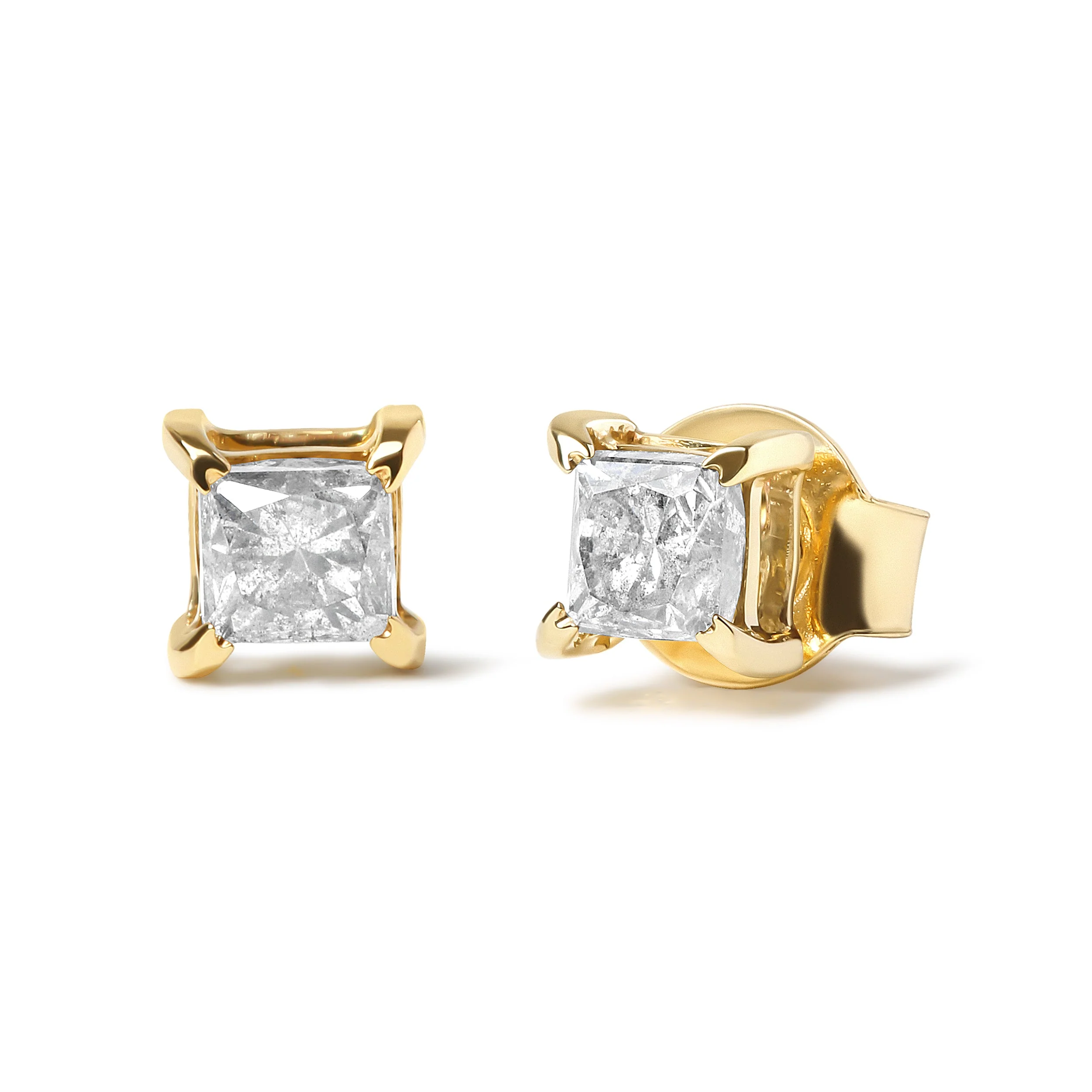 10K Yellow Gold 5/8 Cttw Princess Cut Diamond 4-Prong Solitaire Stud Earrings (J-K Color, I2-I3 Clarity) - Image 5