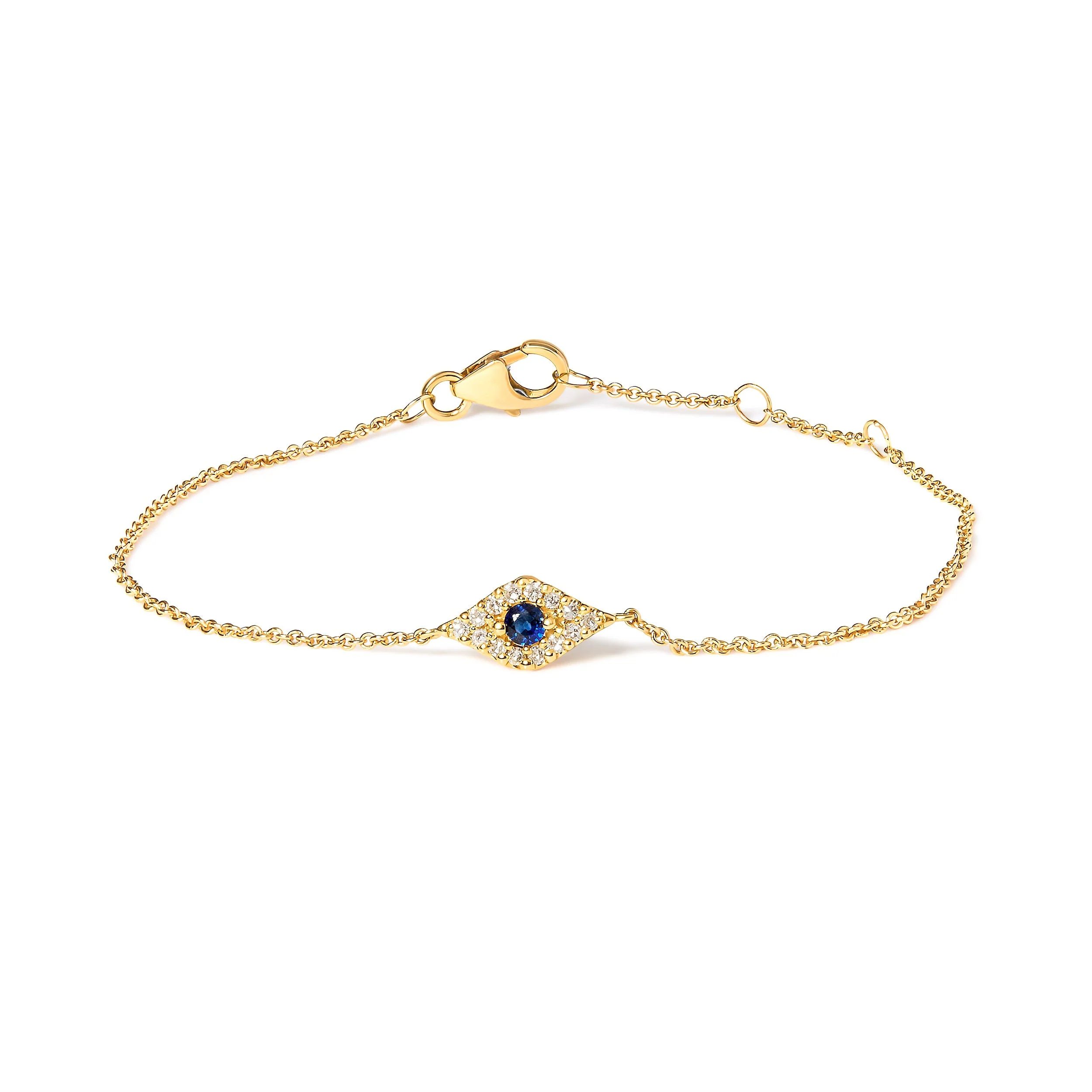 10K Yellow Gold Blue Sapphire and Diamond Accent Evil Eye Station Link Bracelet (H-I Color, I1-I2 Clarity) - Size 7" - Image 4