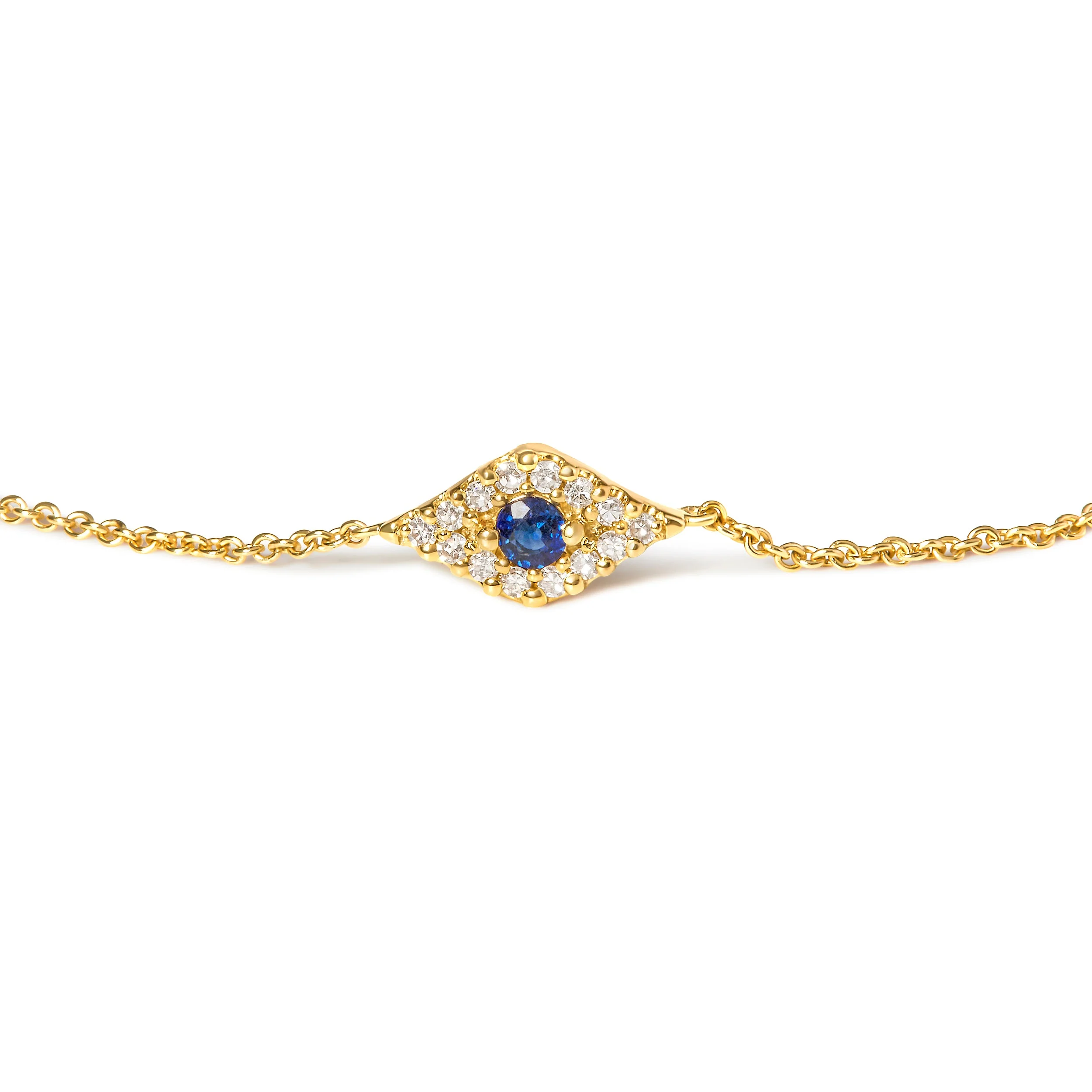 10K Yellow Gold Blue Sapphire and Diamond Accent Evil Eye Station Link Bracelet (H-I Color, I1-I2 Clarity) - Size 7" - Image 5