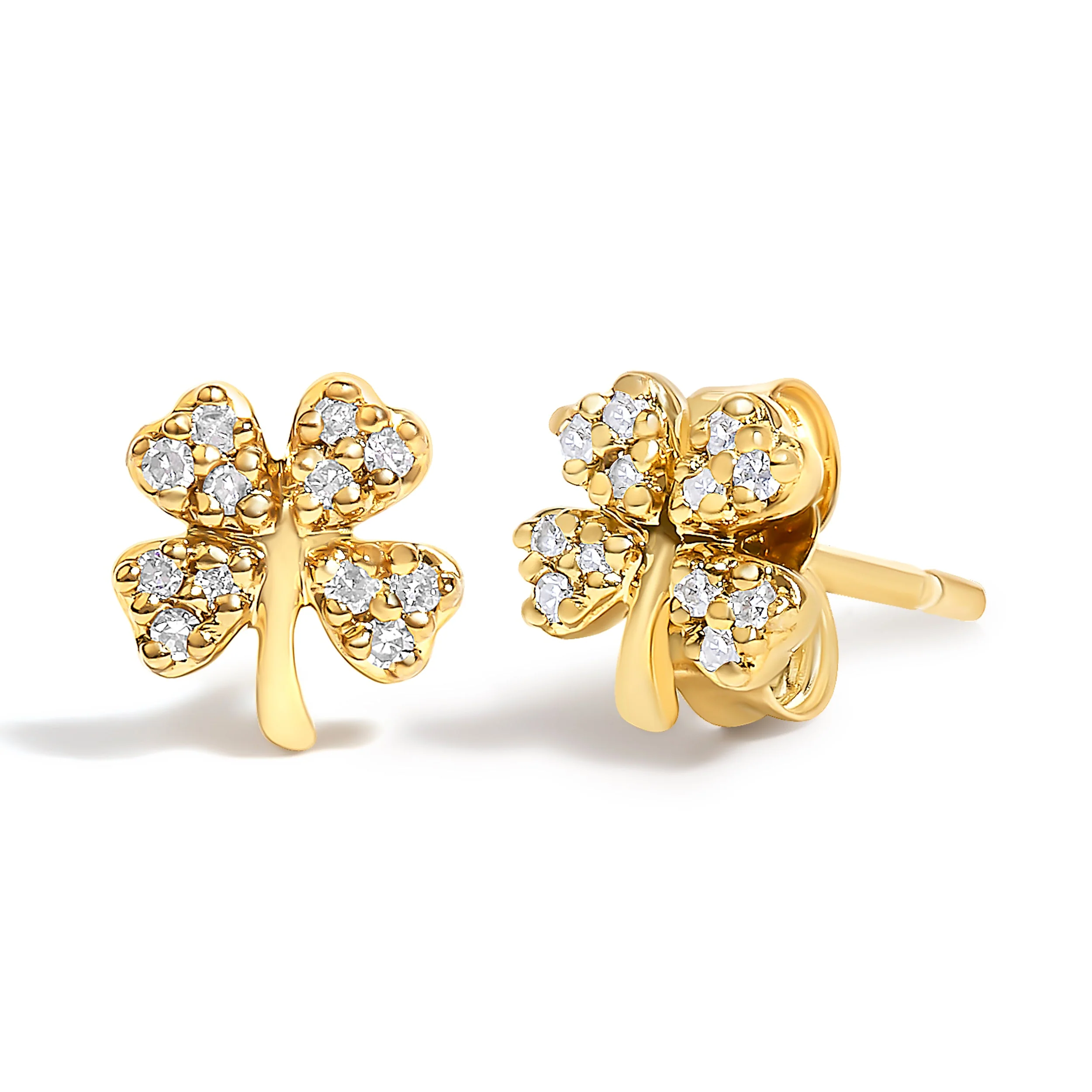 10K Yellow Gold Diamond Accent 4 Leaf Clover Stud Earrings - Image 2