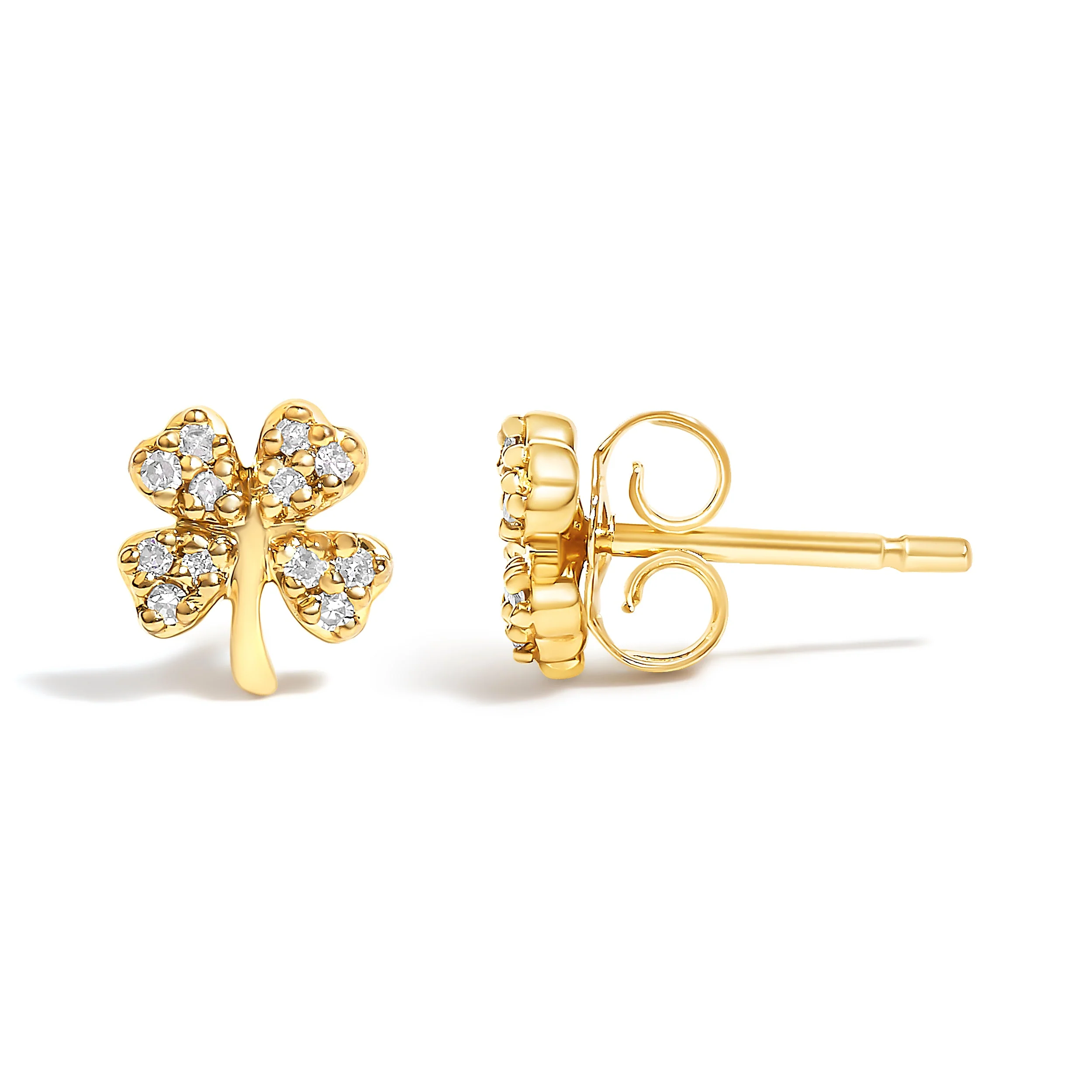 10K Yellow Gold Diamond Accent 4 Leaf Clover Stud Earrings - Image 3