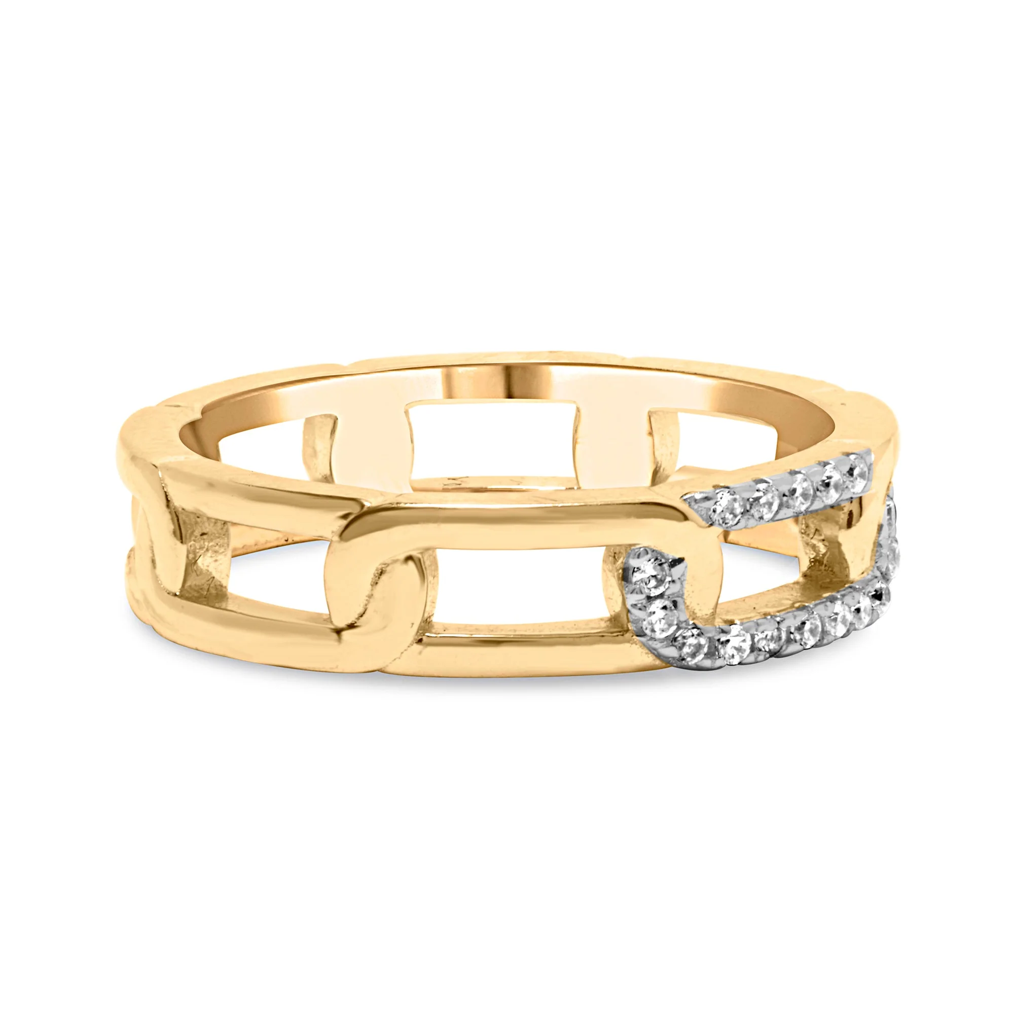 10K Yellow Gold Diamond Accent Paperclip Band Ring (I-J Color, I2-I3 Clarity) - Size 7 - Image 2