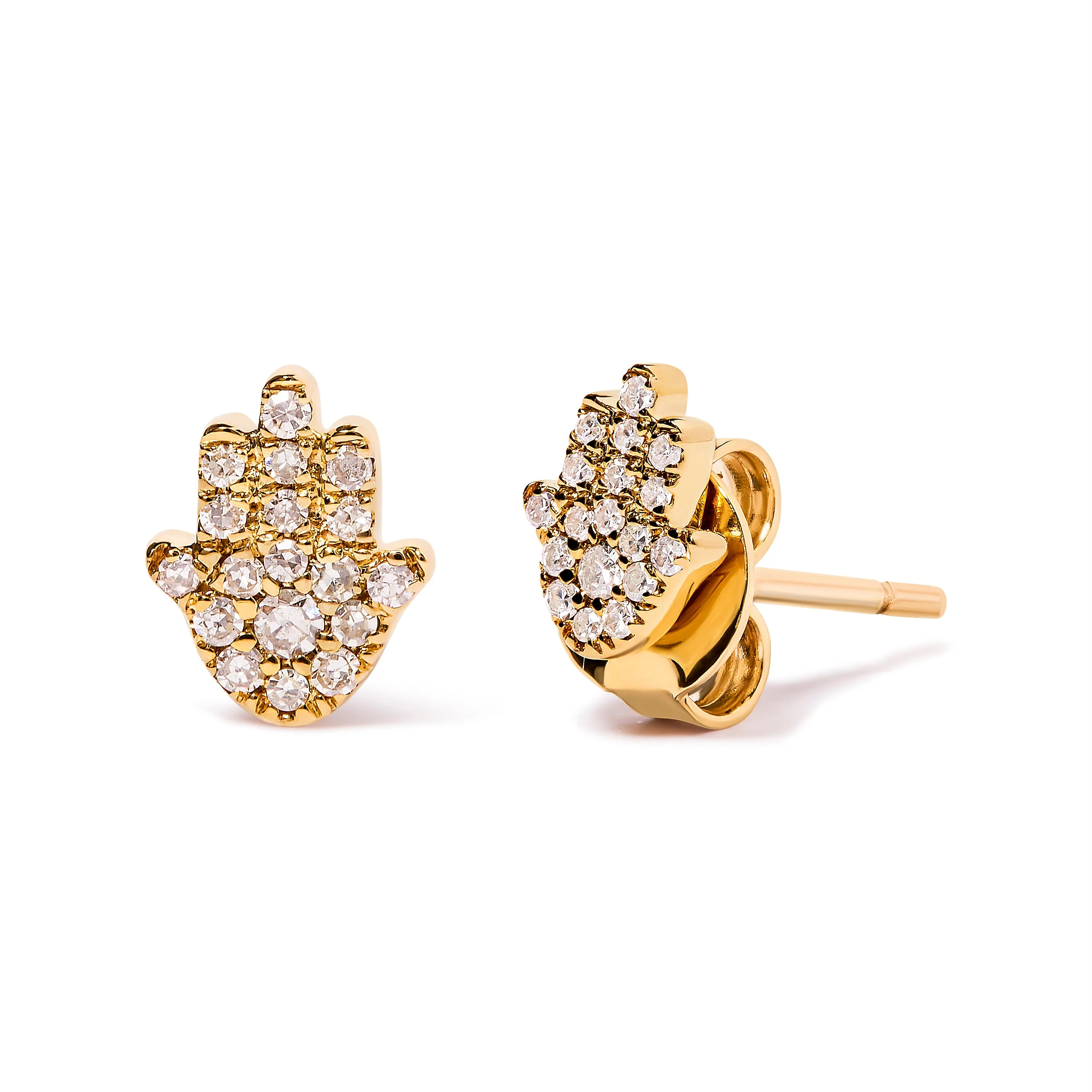 10K Yellow Gold Diamond Accented Hamsa Stud Earrings (H-I Color, I1-I2 Clarity) - Image 5