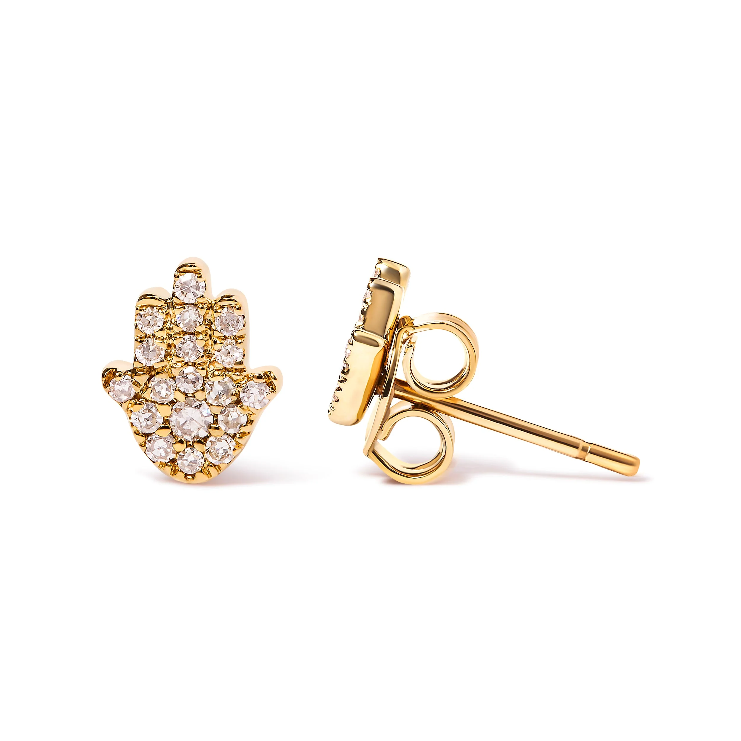 10K Yellow Gold Diamond Accented Hamsa Stud Earrings (H-I Color, I1-I2 Clarity) - Image 6