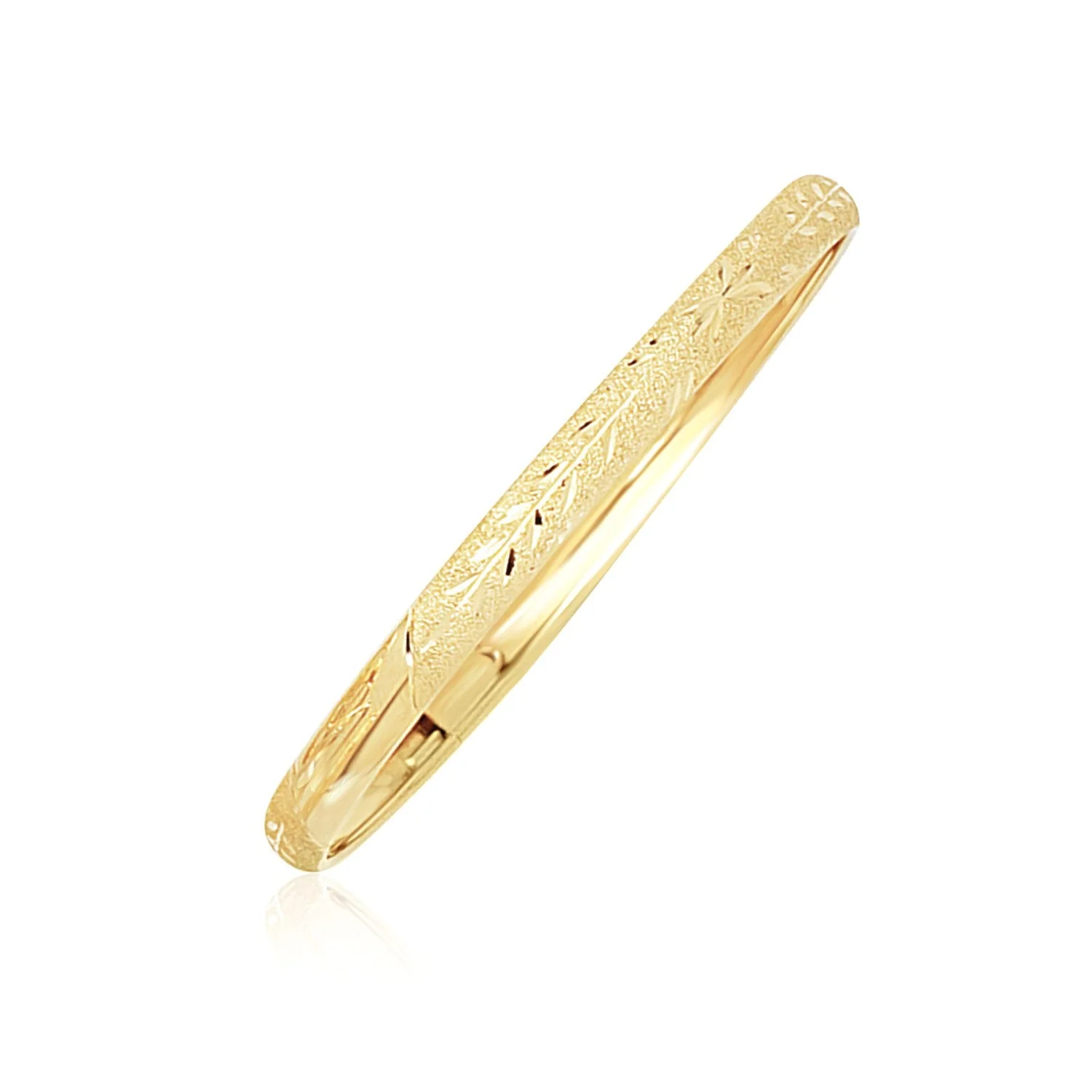 10k Yellow Gold Dome Childrens Diamond Cut Florentine Bangle - Image 4
