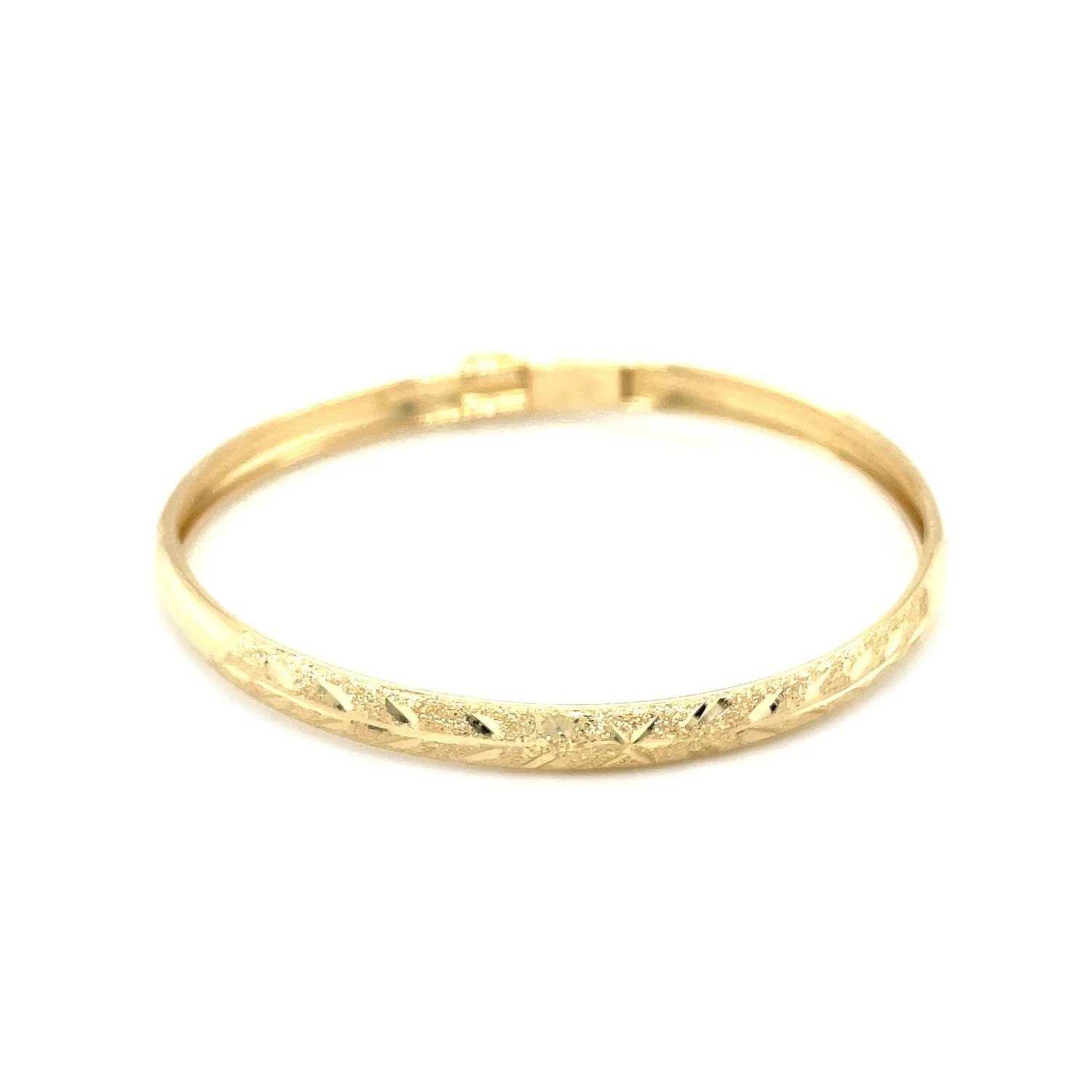 10k Yellow Gold Dome Childrens Diamond Cut Florentine Bangle - Image 5