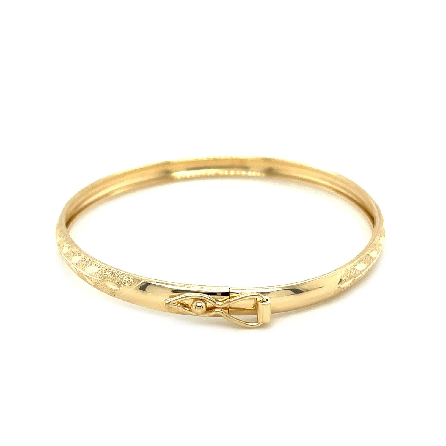 10k Yellow Gold Dome Childrens Diamond Cut Florentine Bangle - Image 6