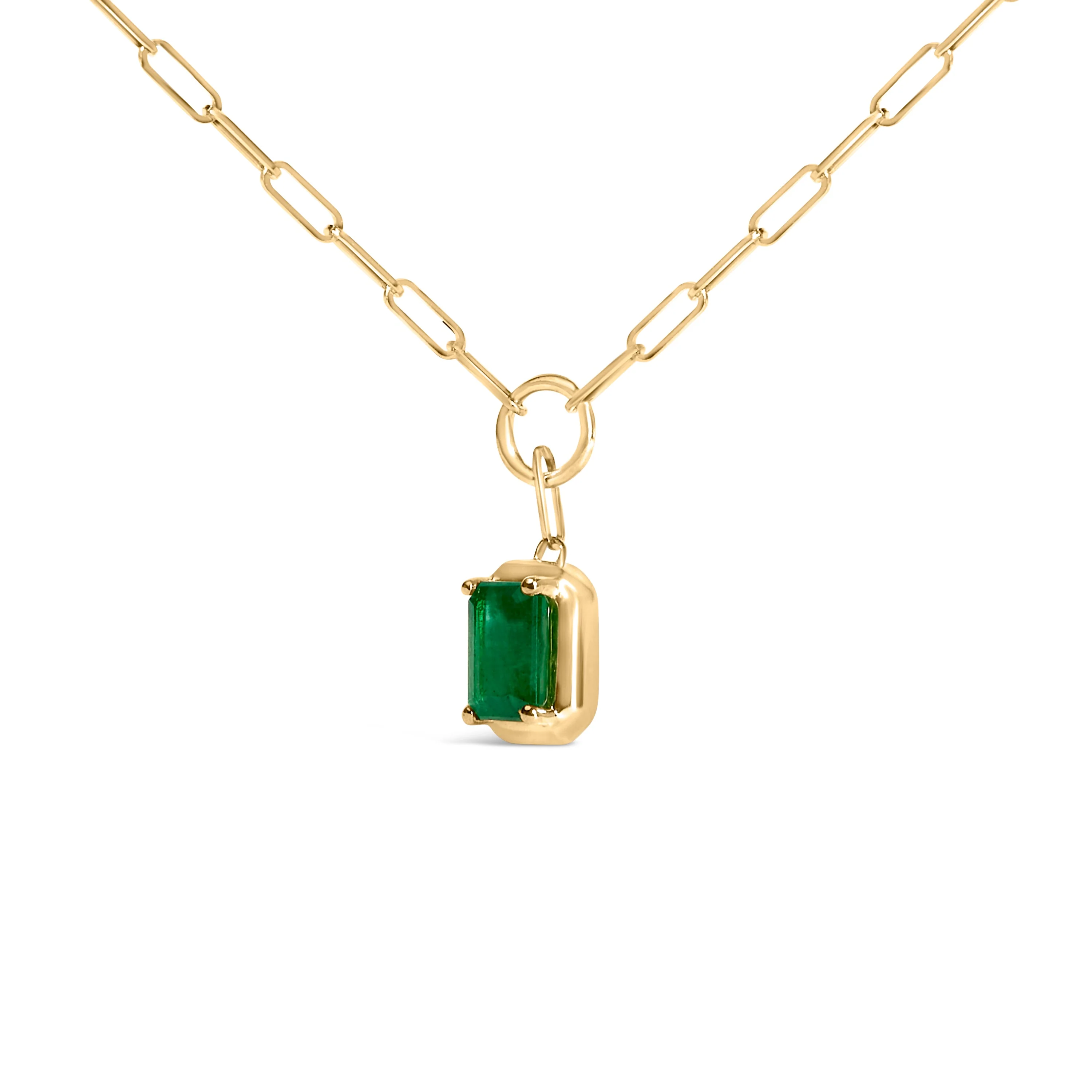 10K Yellow Gold Emerald Cut 6x4 MM Green Emerald Solitaire Pendant Necklace - 18 inch - Image 3