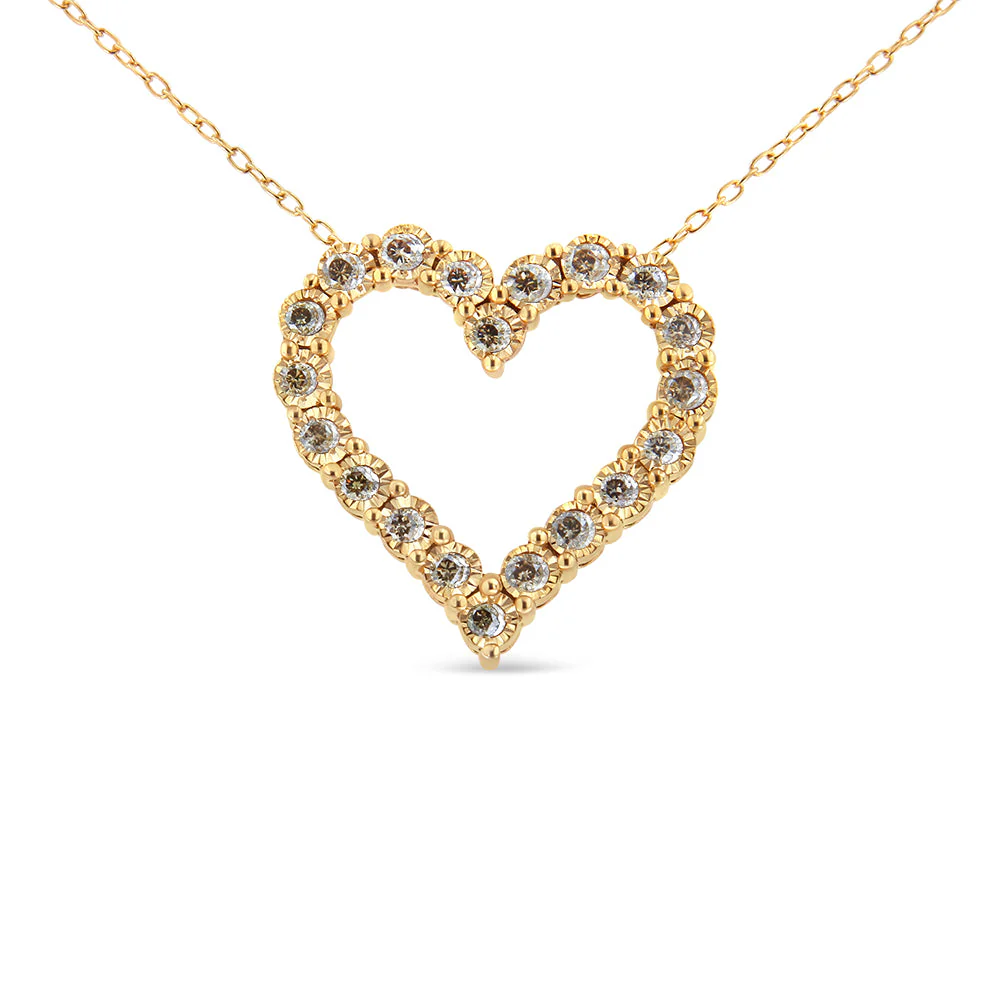 10K Yellow Gold Flashed .925 Sterling Silver 1/2 Cttw Champagne Diamond Miracle Plate Heart Pendant Necklace (K-L Color, I1-I2 Clarity) - 18" - Image 2