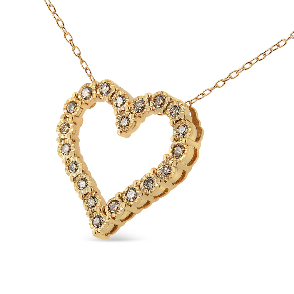 10K Yellow Gold Flashed .925 Sterling Silver 1/2 Cttw Champagne Diamond Miracle Plate Heart Pendant Necklace (K-L Color, I1-I2 Clarity) - 18" - Image 3