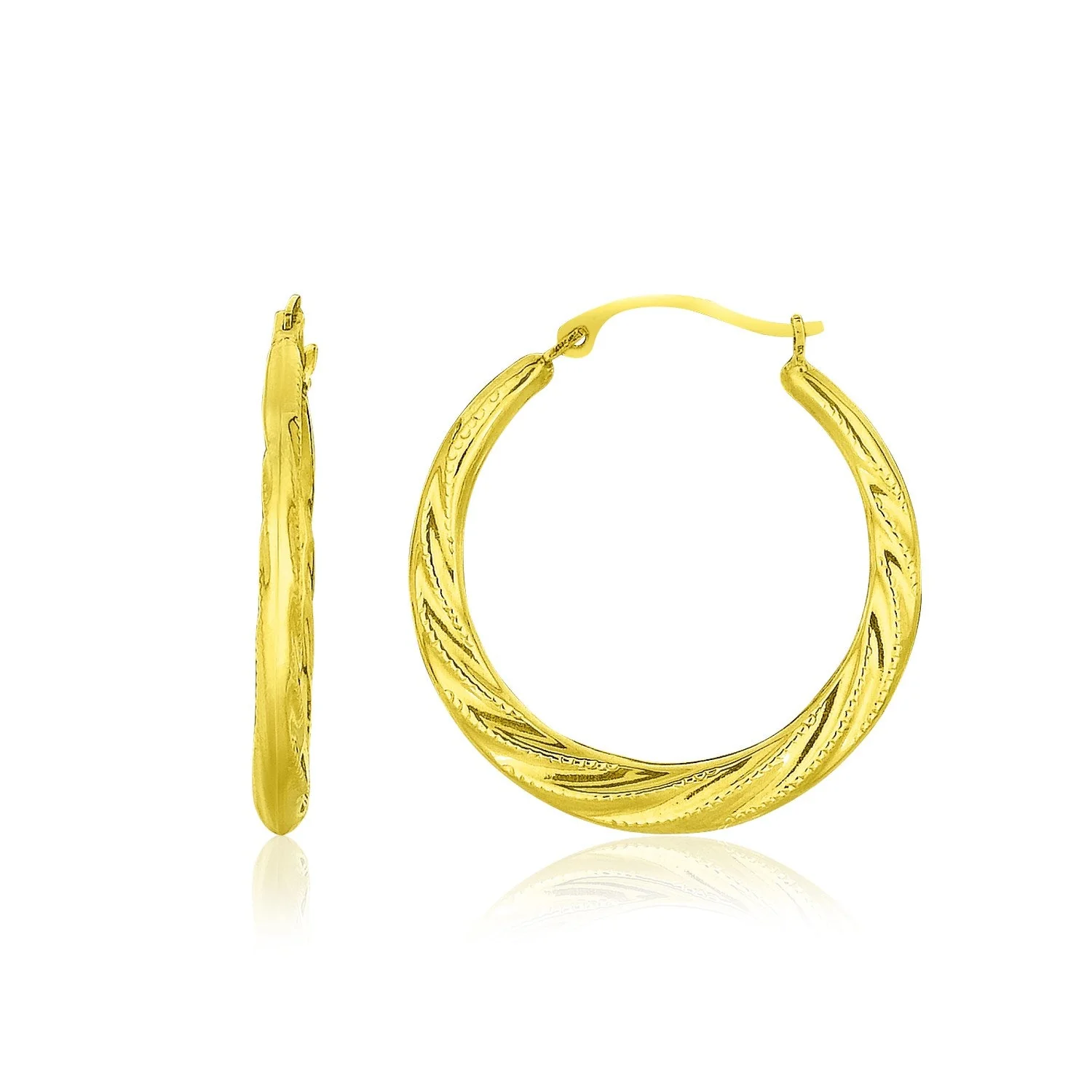 10k Yellow Gold Graduated Twisted Hoop Earrings - Image 2