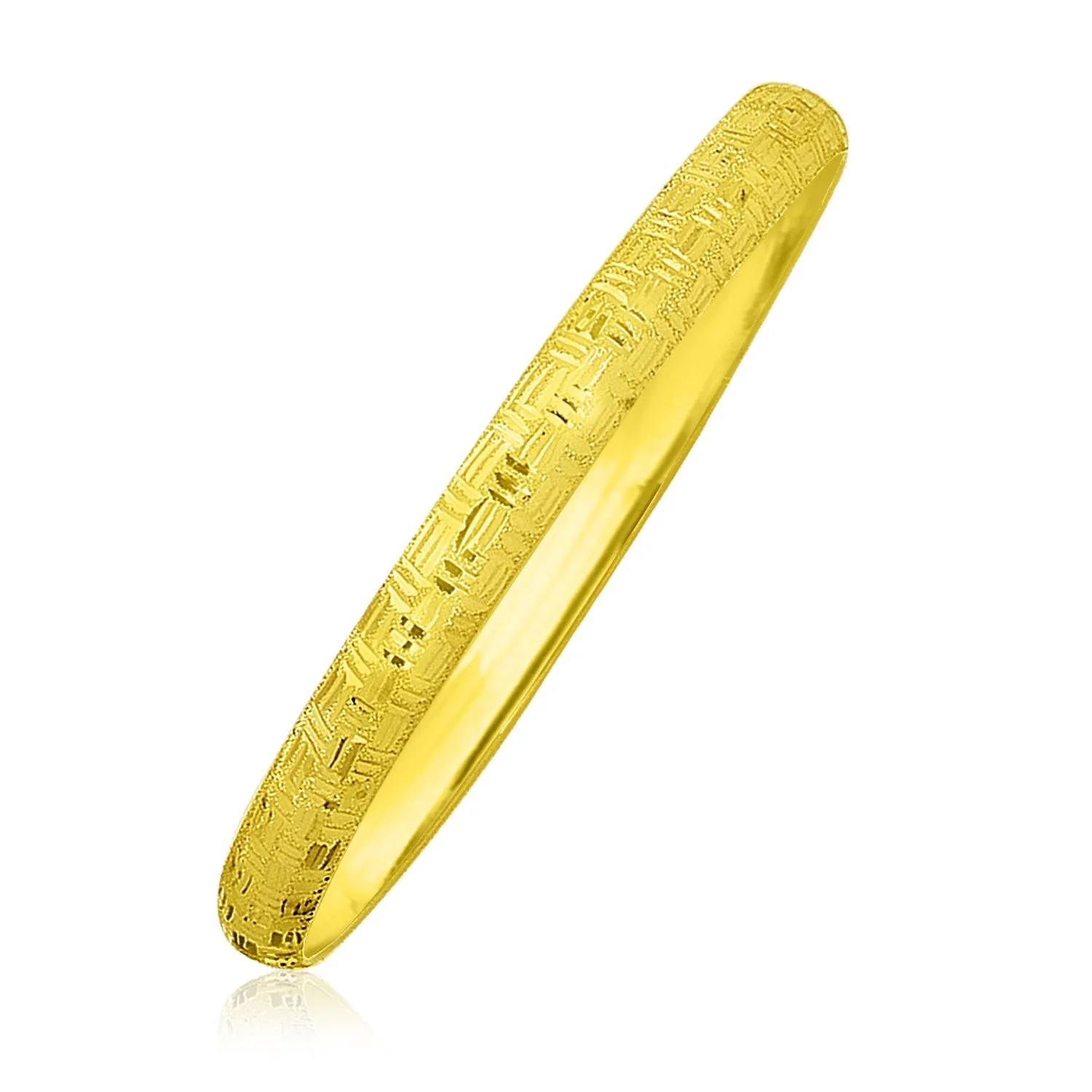10k Yellow Gold Greek Pattern Textured Bangle - Image 2