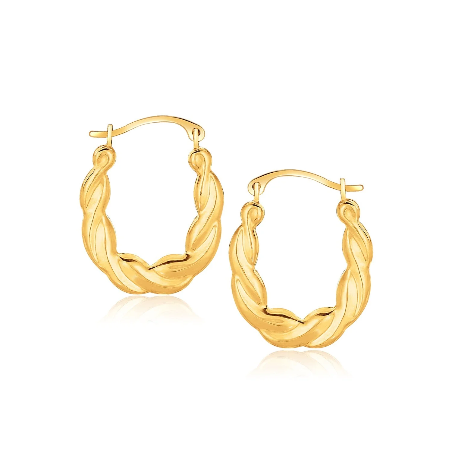 10k Yellow Gold Oval Twist Hoop Earrings - Image 3