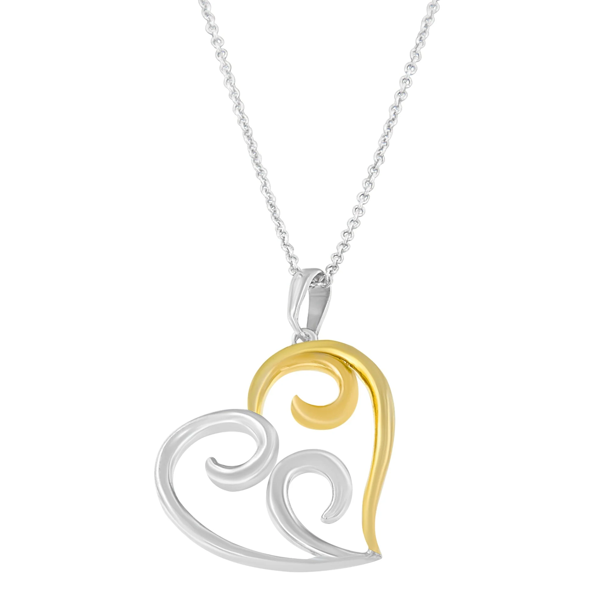 10K Yellow Gold Over .925 Sterling Silver Open Heart with Swirls 18" Box Chain Pendant Necklace - Image 3