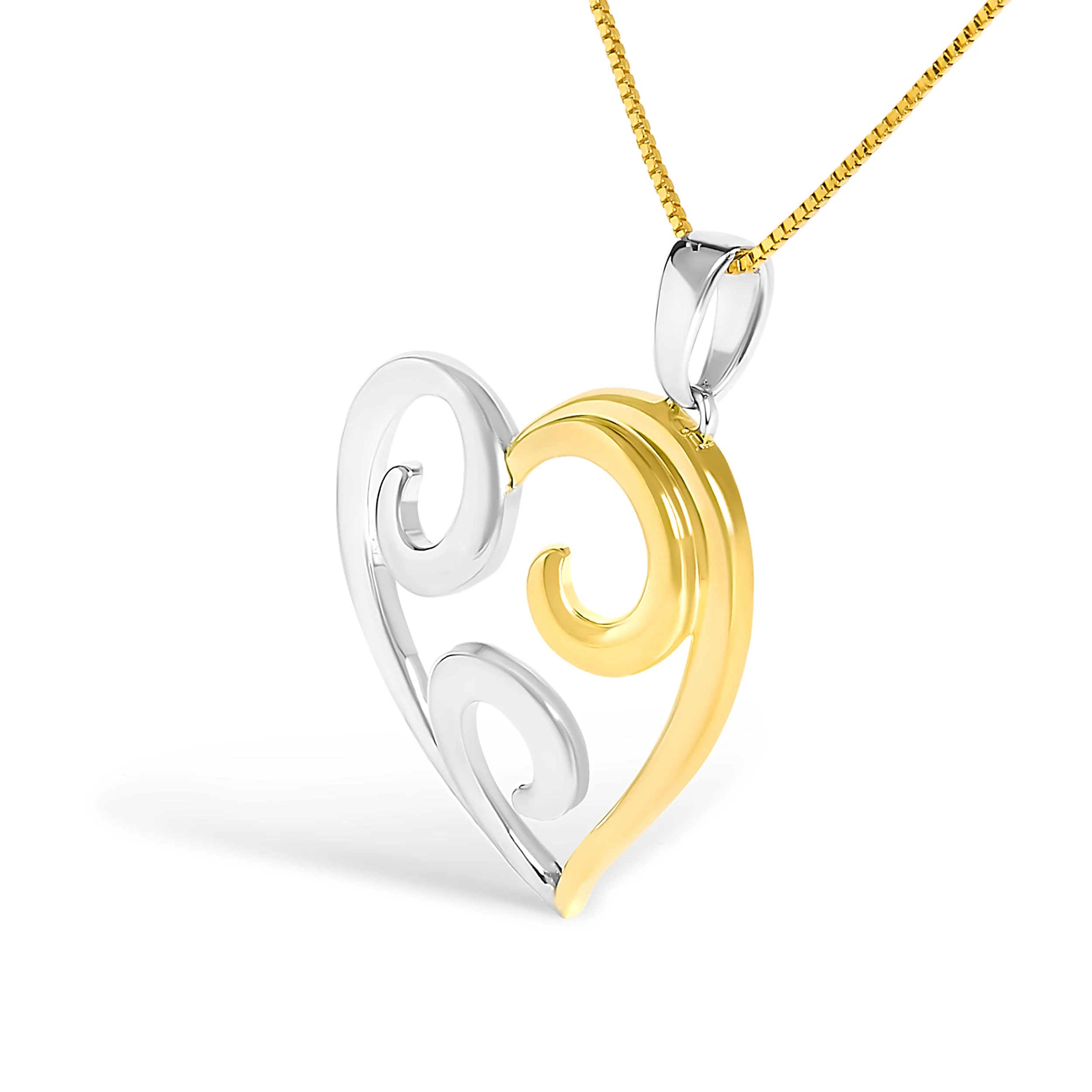 10K Yellow Gold Over .925 Sterling Silver Open Heart with Swirls 18" Box Chain Pendant Necklace - Image 5