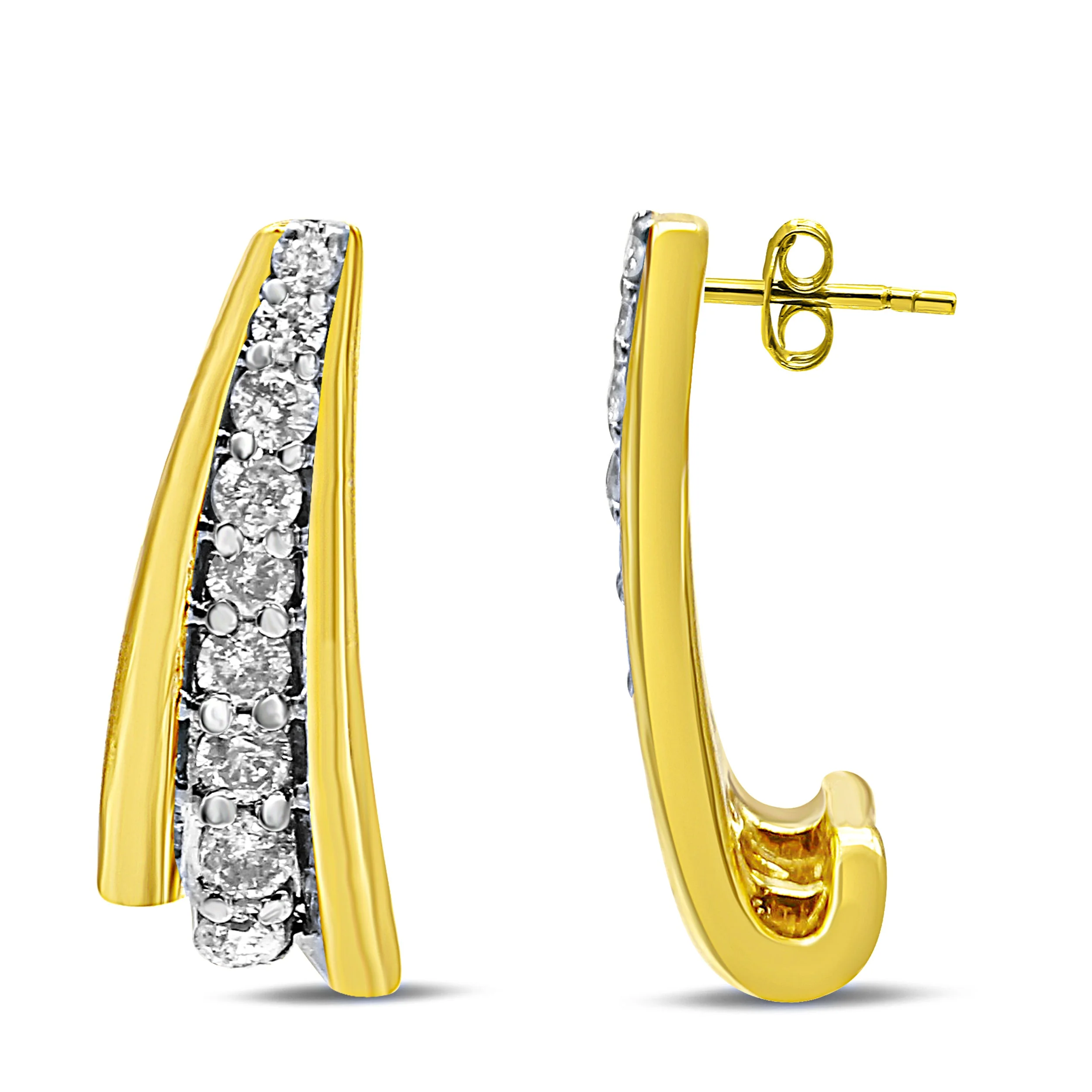 10K Yellow Gold Plated .925 Sterling Silver 0.50 Cttw Round Diamond Graduated Huggie Earrings (I-J Color, I2-I3 Clarity) - Image 3