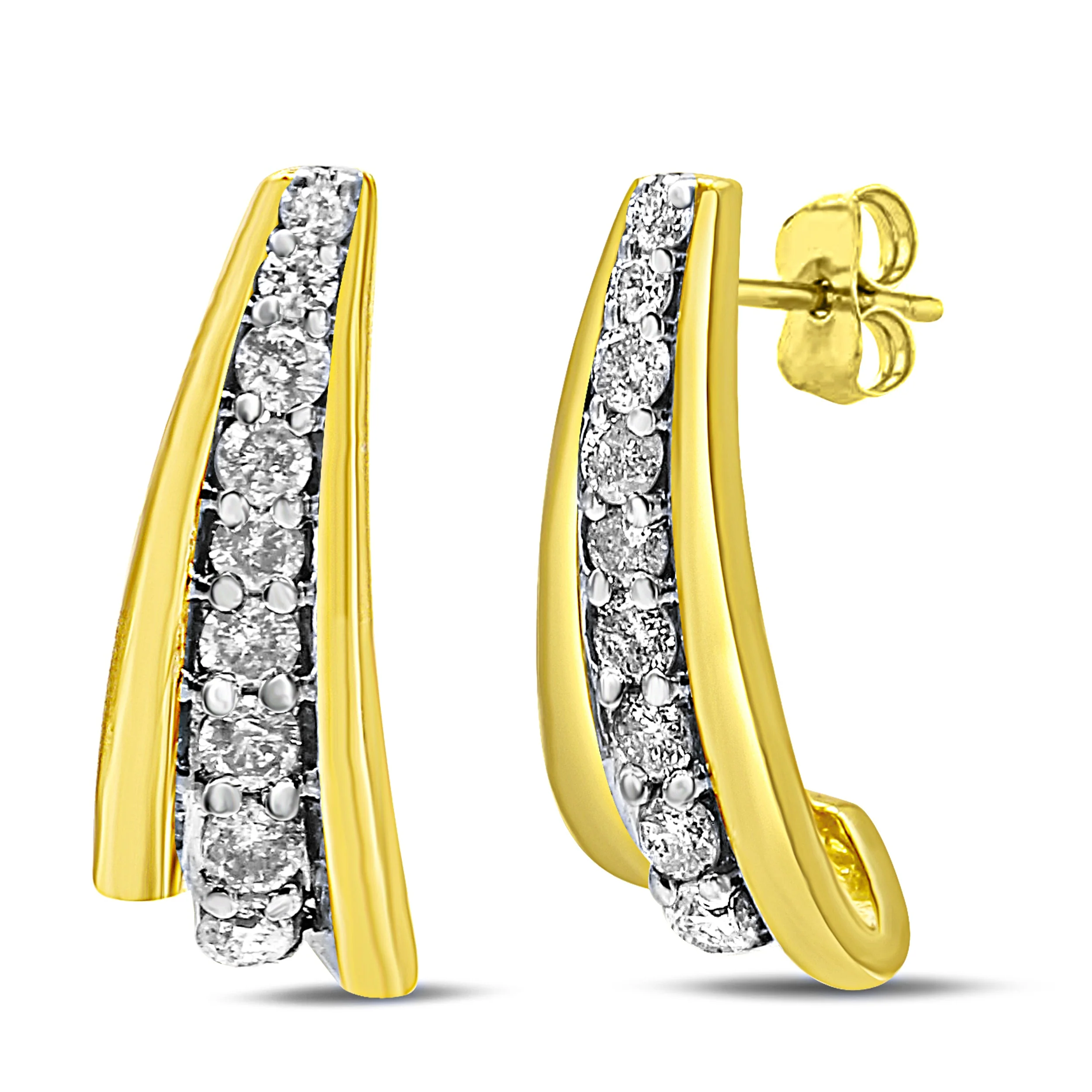 10K Yellow Gold Plated .925 Sterling Silver 0.50 Cttw Round Diamond Graduated Huggie Earrings (I-J Color, I2-I3 Clarity) - Image 4