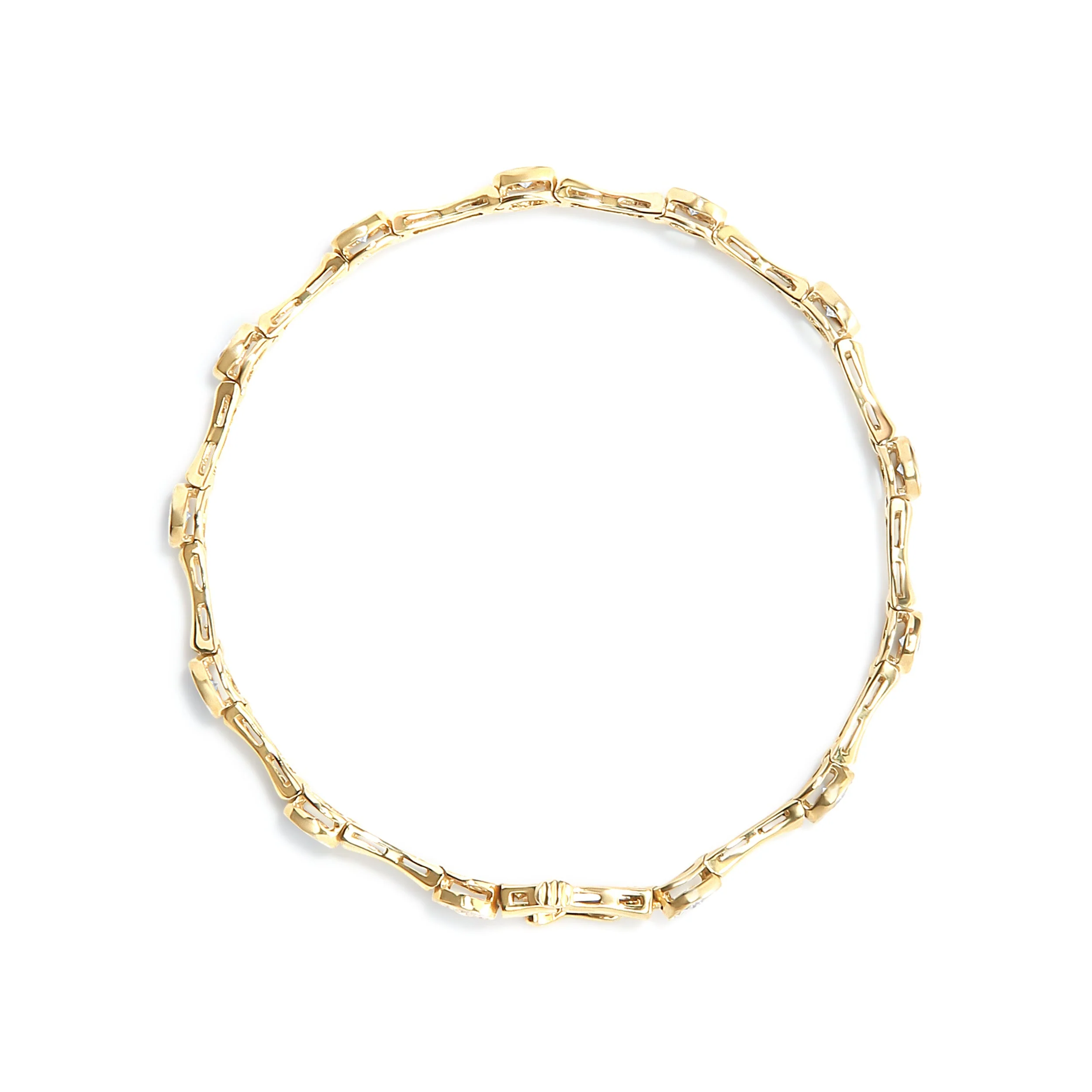 10K Yellow Gold Plated .925 Sterling Silver 1.0 Cttw Miracle Set Diamond Bezel Style Station Link Bracelet (H-I Color, I3 Clarity) - Size 7" - Image 3