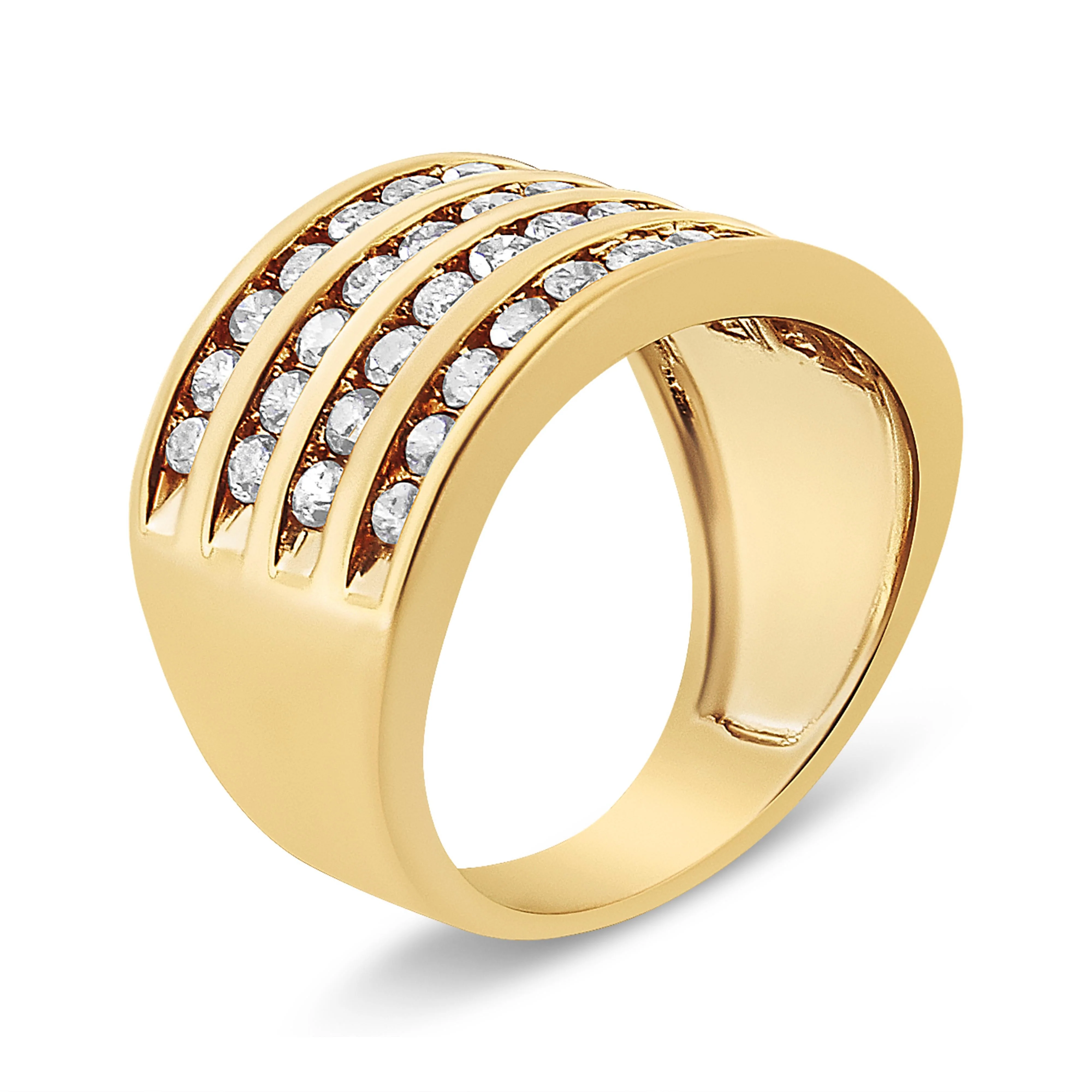 10K Yellow Gold Plated .925 Sterling Silver 1 1/2 Cttw Diamond 4 Row Channel Band Ring (Champagne Color, I2-I3 Clarity) Size 7 - Image 4