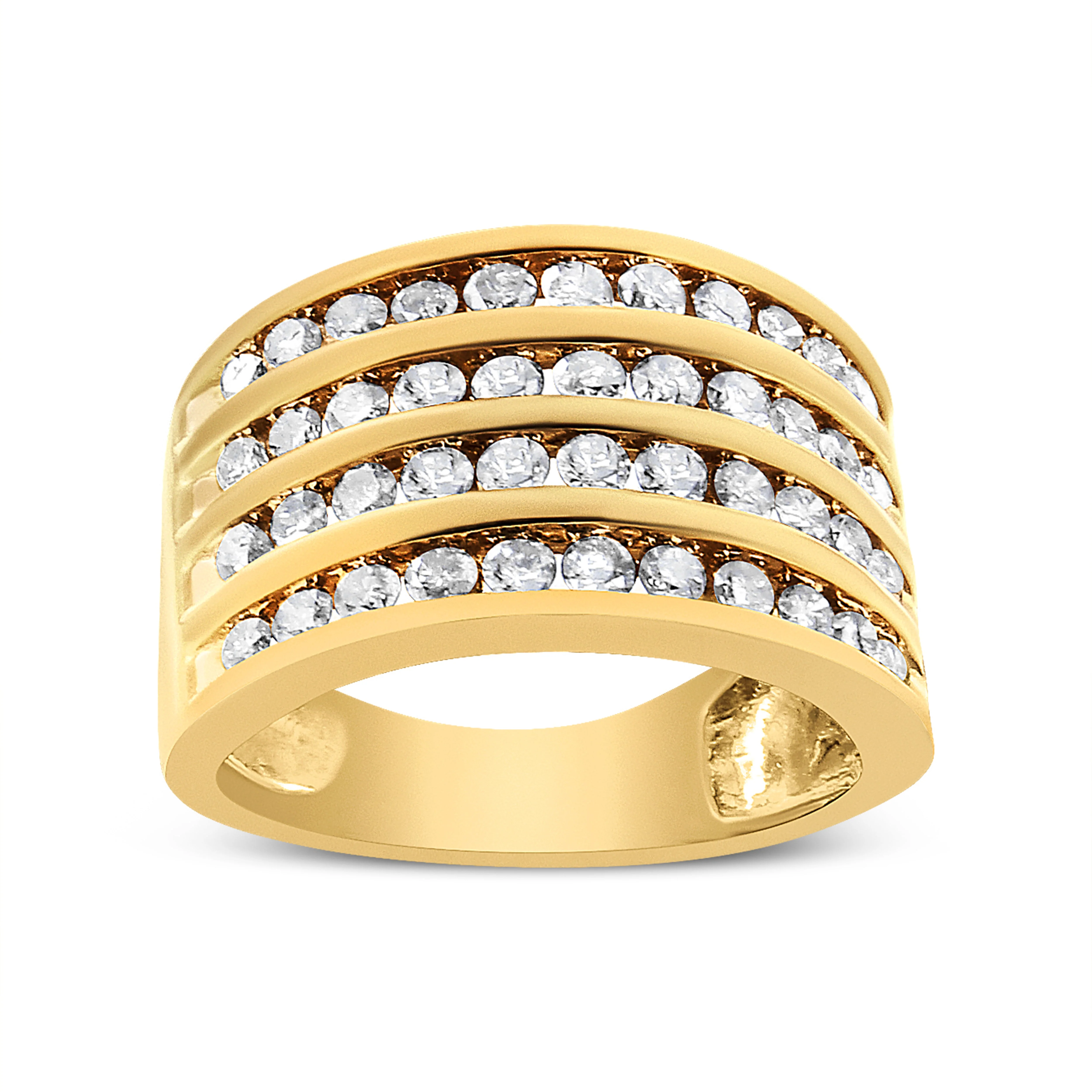 10K Yellow Gold Plated .925 Sterling Silver 1 1/2 Cttw Diamond 4 Row Channel Band Ring (Champagne Color, I2-I3 Clarity) Size 7 - Image 5