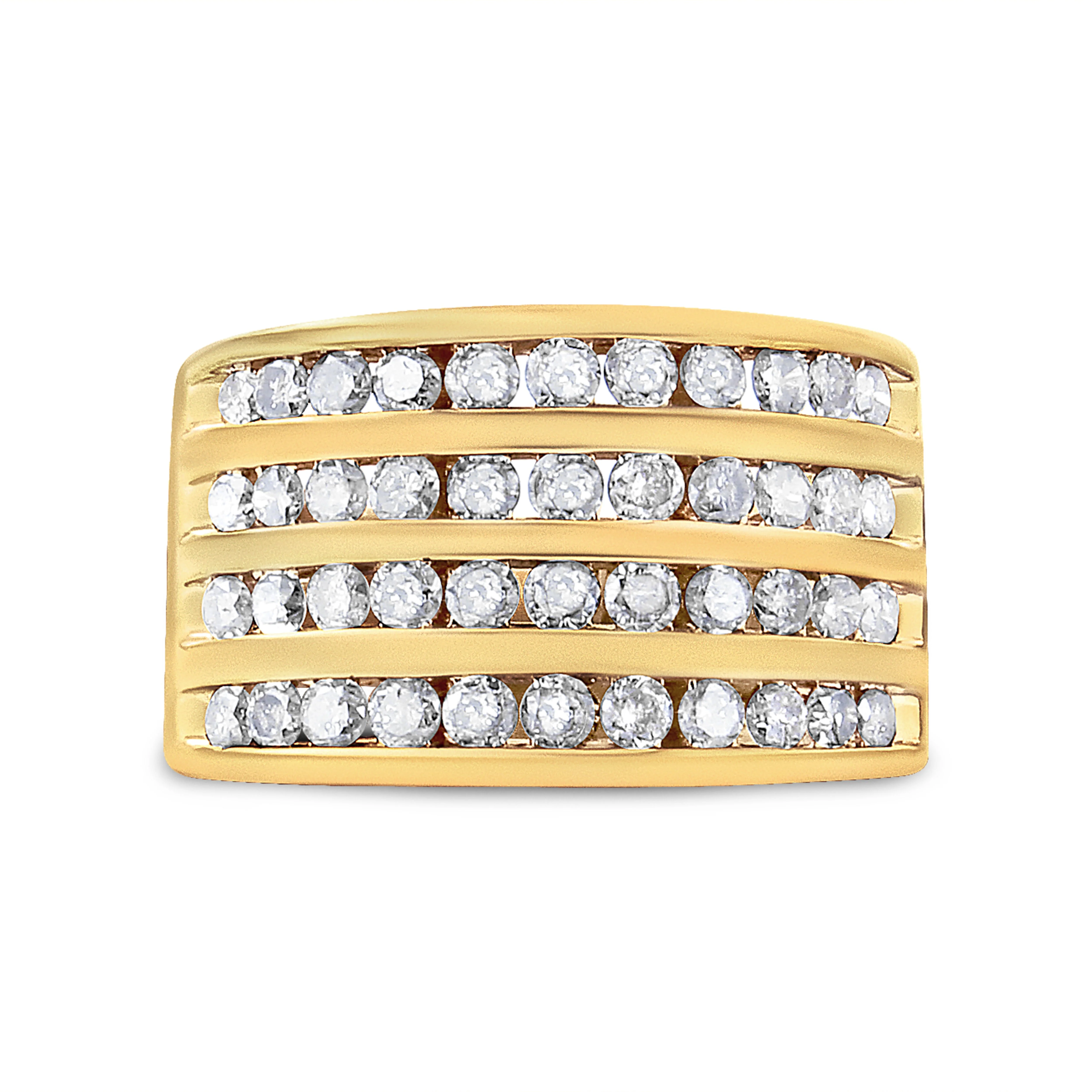 10K Yellow Gold Plated .925 Sterling Silver 1 1/2 Cttw Diamond 4 Row Channel Band Ring (Champagne Color, I2-I3 Clarity) Size 7 - Image 6