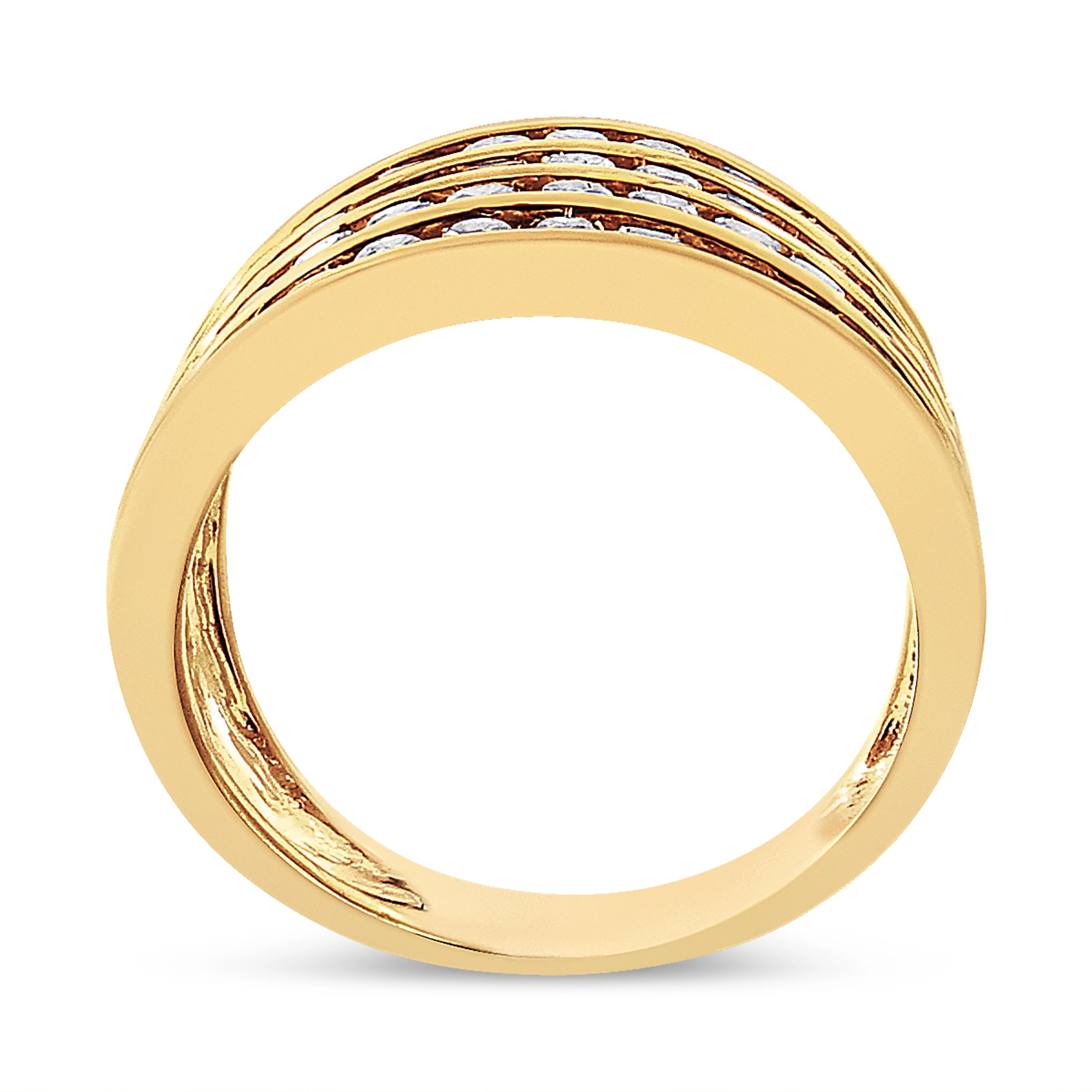 10K Yellow Gold Plated .925 Sterling Silver 1 1/2 Cttw Diamond 4 Row Channel Band Ring (Champagne Color, I2-I3 Clarity) Size 7 - Image 7