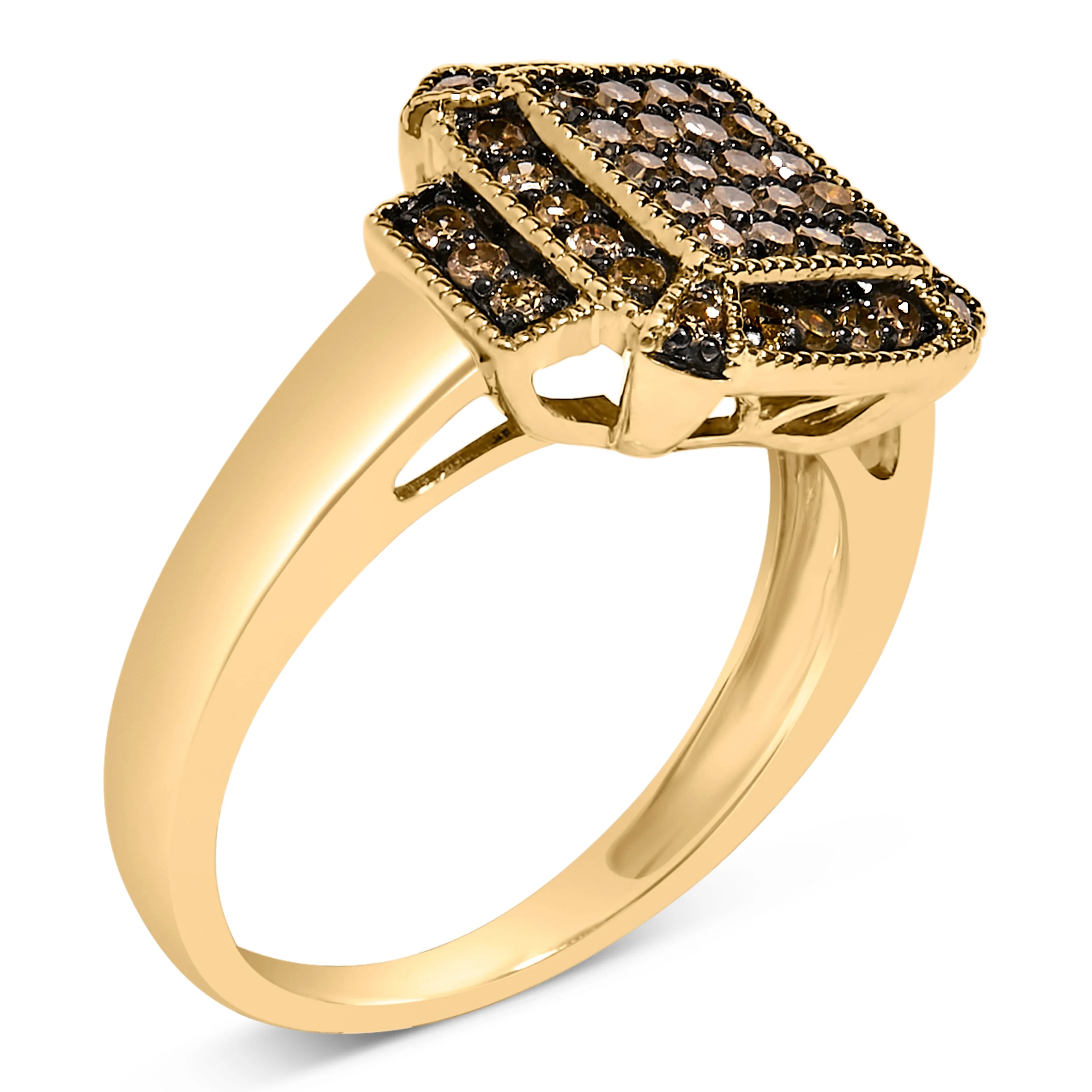 10K Yellow Gold Plated .925 Sterling Silver 1/2 Cttw Champagne Diamond Step Up Ring - Size 7 - Image 3