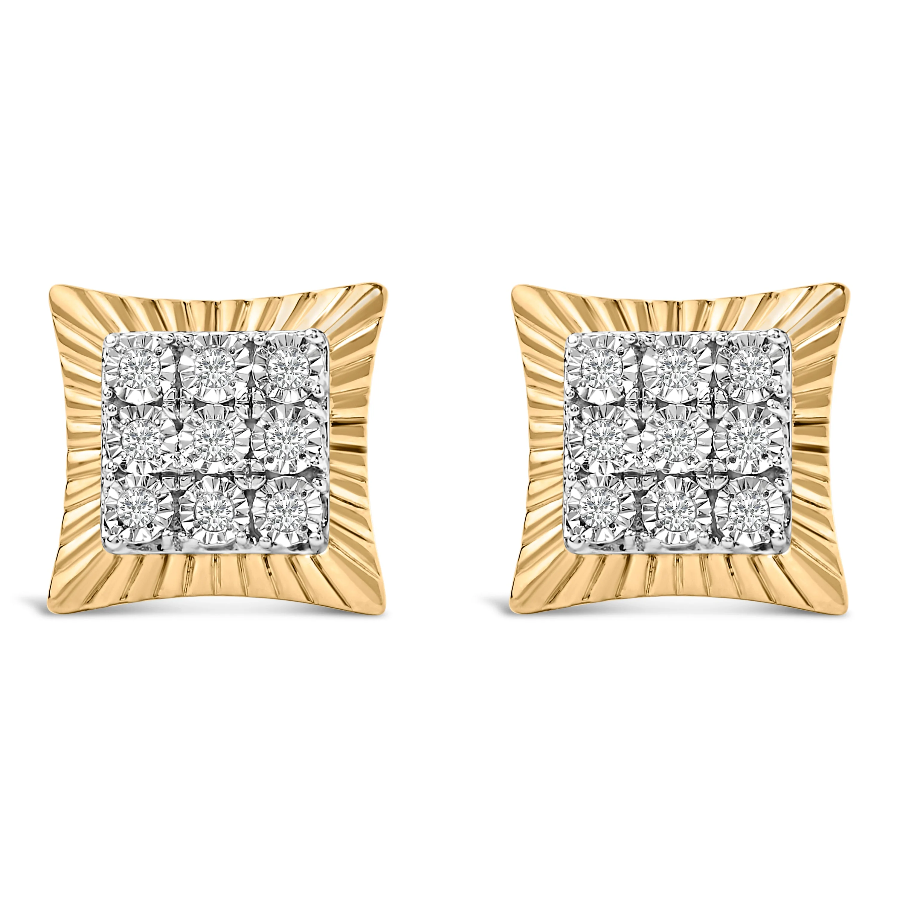 10K Yellow Gold Plated .925 Sterling Silver 1/4 Cttw Diamond Textured Halo Stud Earrings