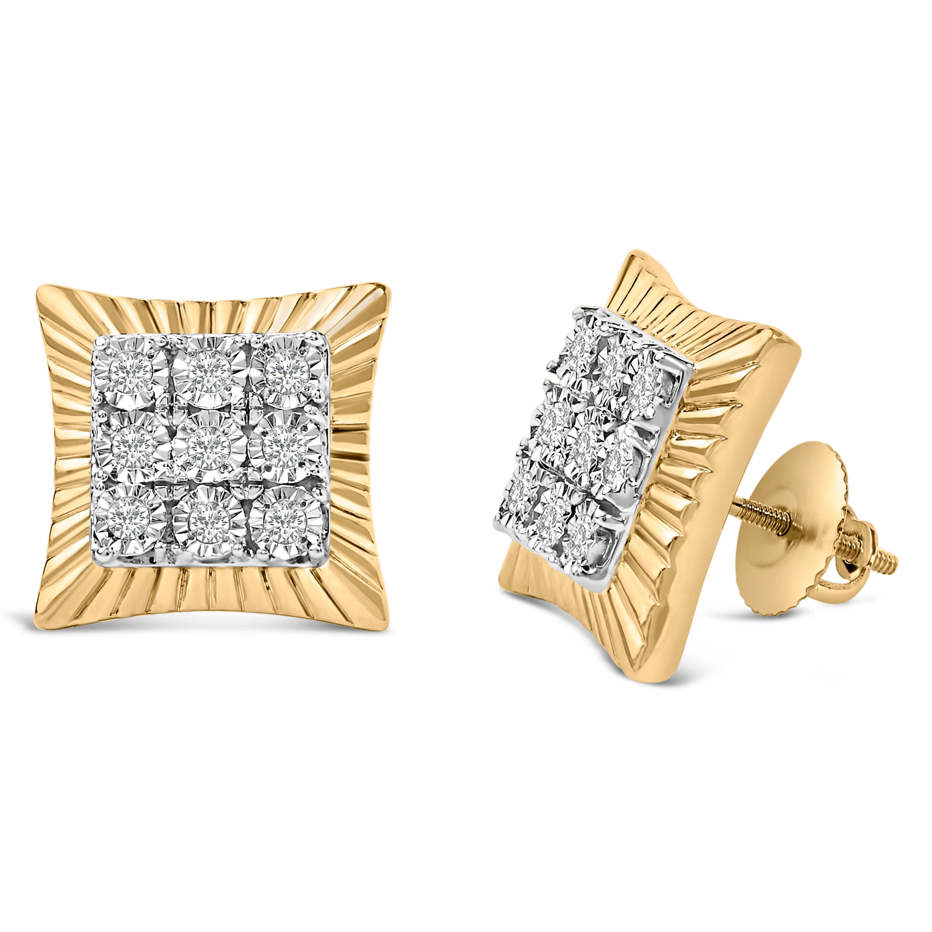 10K Yellow Gold Plated .925 Sterling Silver 1/4 Cttw Diamond Textured Halo Stud Earrings - Image 2
