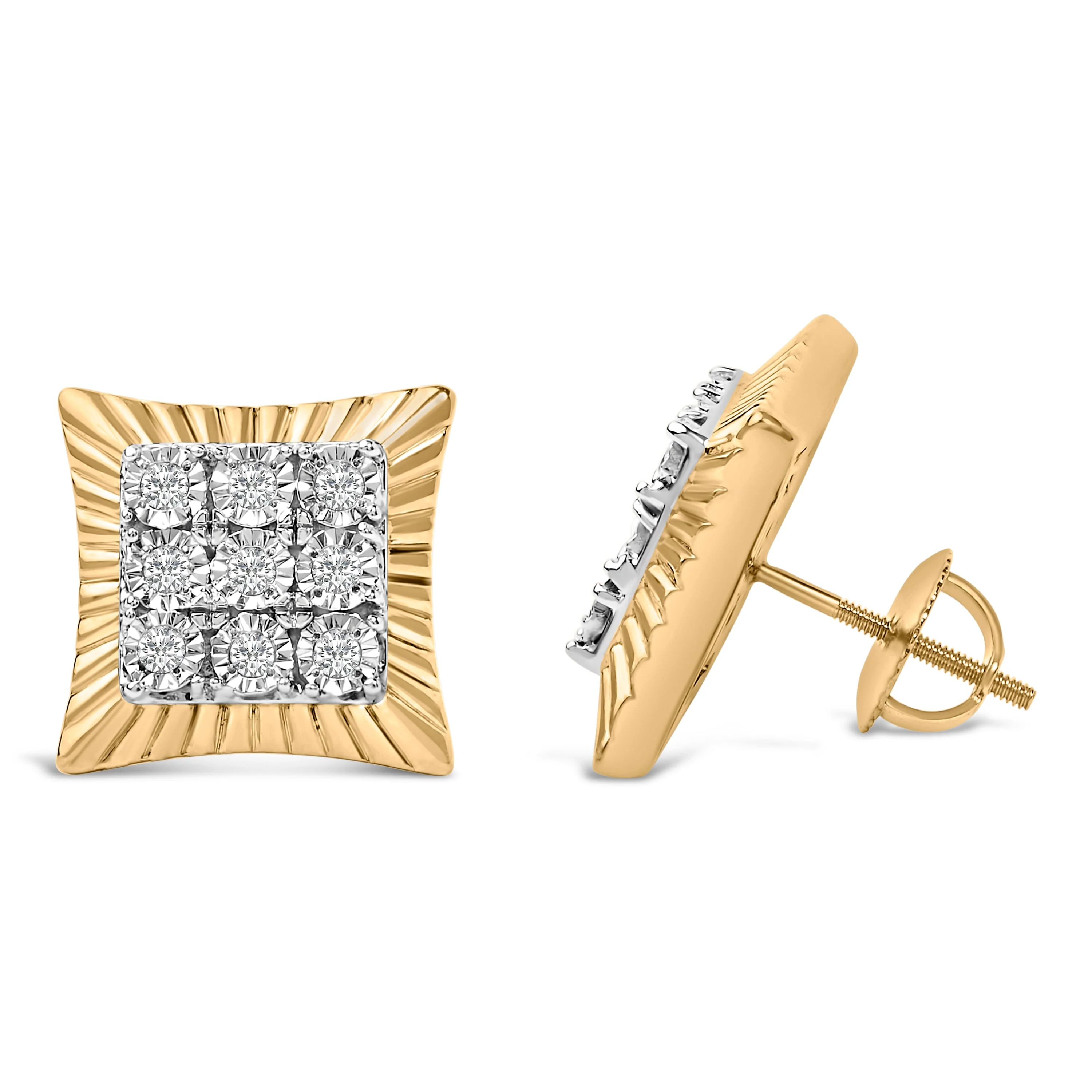 10K Yellow Gold Plated .925 Sterling Silver 1/4 Cttw Diamond Textured Halo Stud Earrings - Image 3