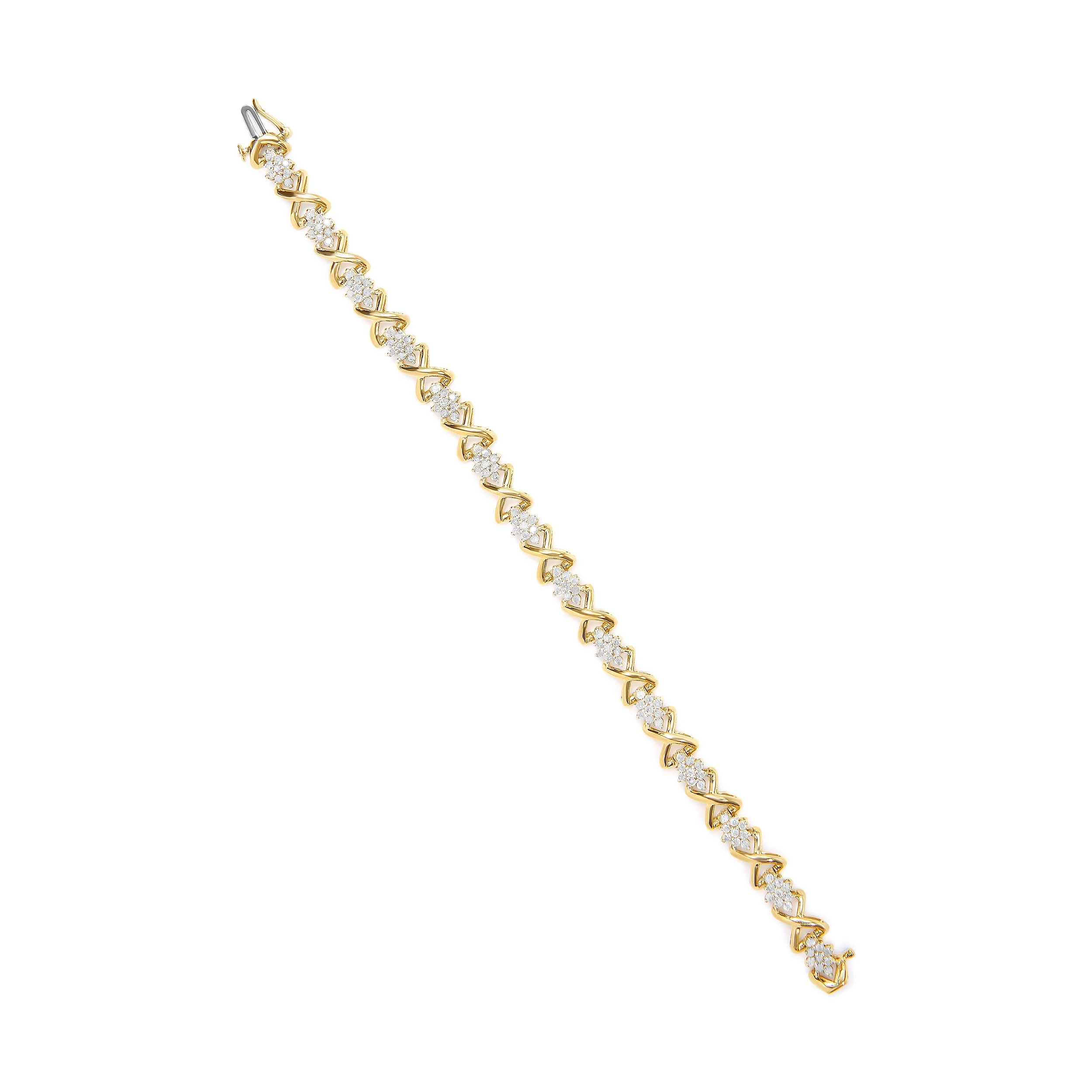 10k Yellow Gold Plated .925 Sterling Silver 2.00 Cttw Round-Cut Diamond Link 7" Bracelet (H-I Color, I2-I3 Clarity) - Image 4