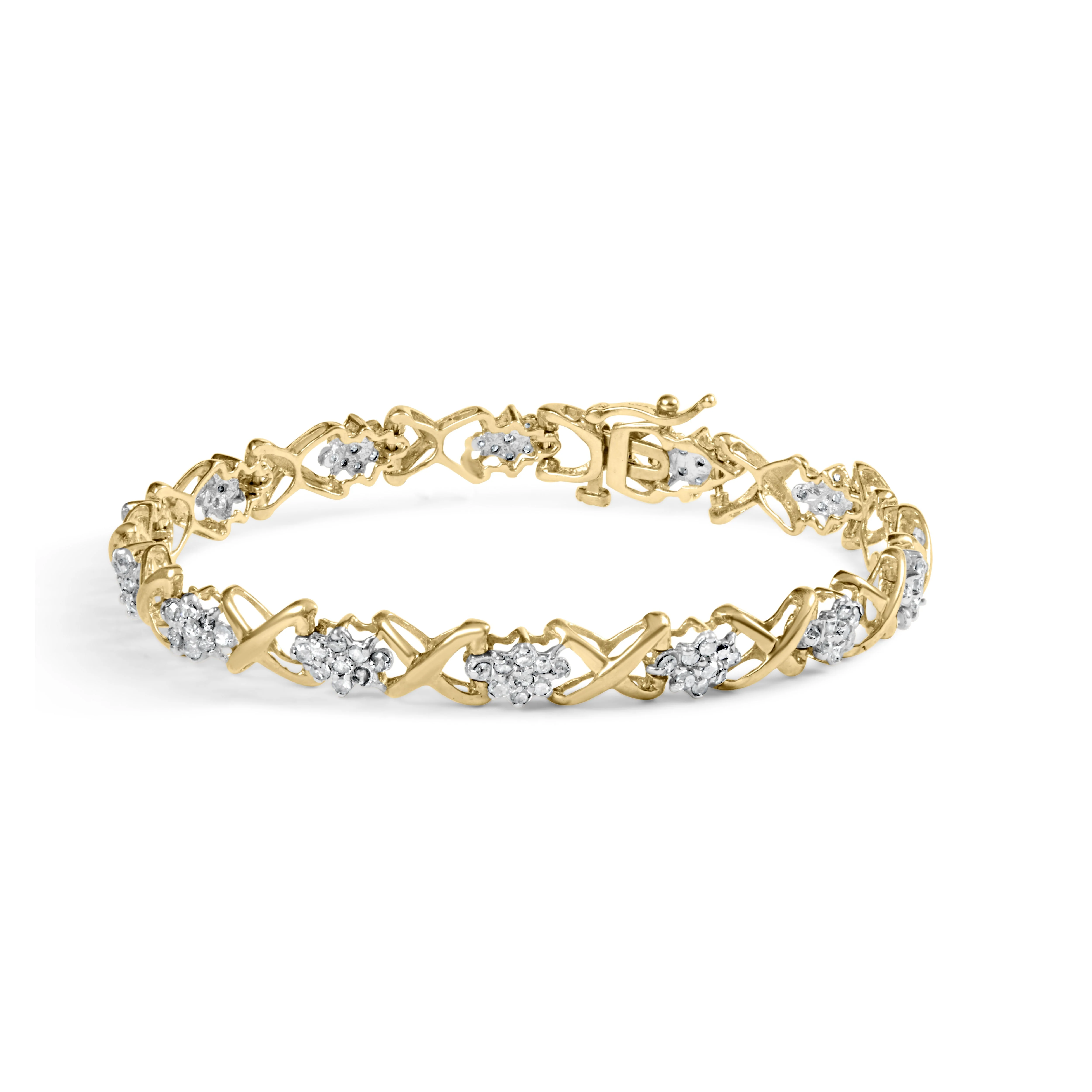 10k Yellow Gold Plated .925 Sterling Silver 2.00 Cttw Round-Cut Diamond Link 7" Bracelet (H-I Color, I2-I3 Clarity) - Image 5
